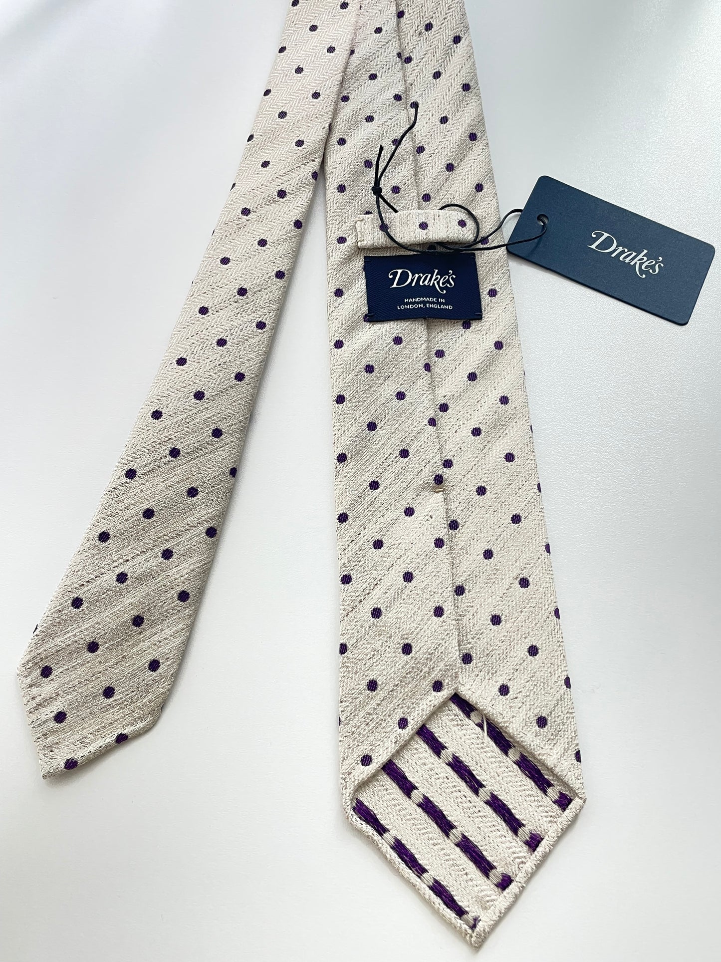 Drakes Handmade Polka Dot Hand-rolled Silk Tie With Tag