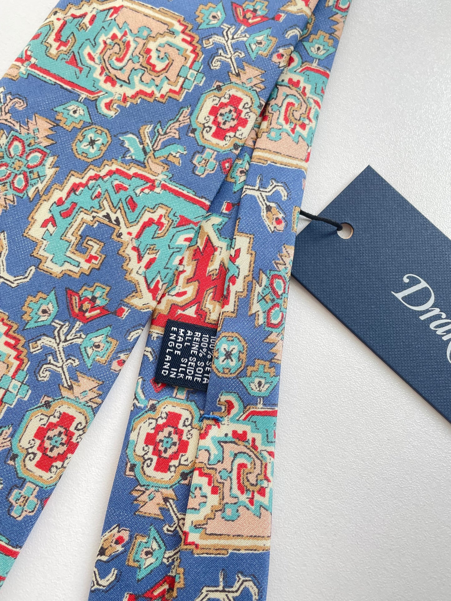 Drakes Handmade Rolled Edge Silk Tie With Tag