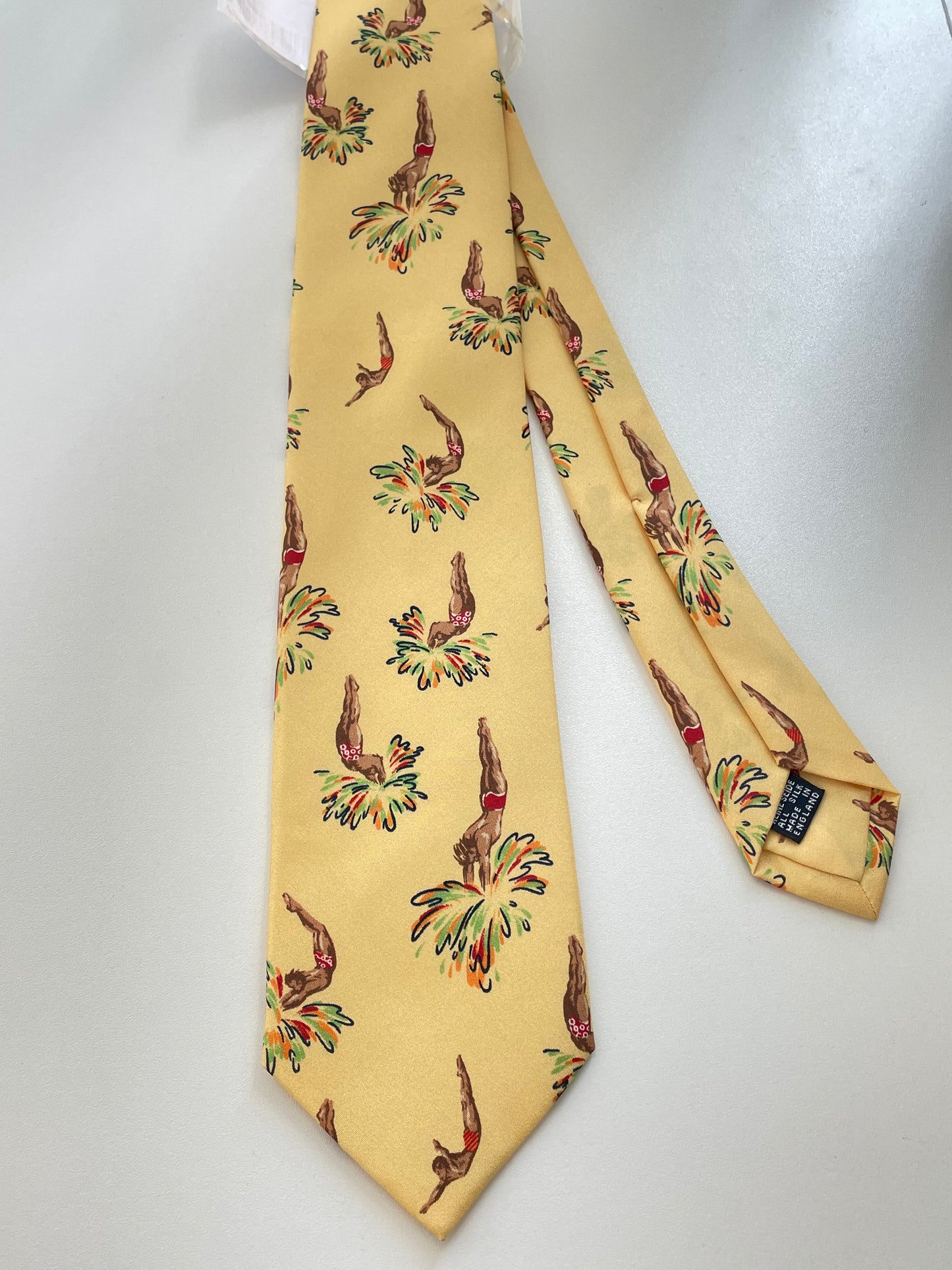 Drakes Diving Motif Handmade Tipped Silk Tie With Tag Limited Edition