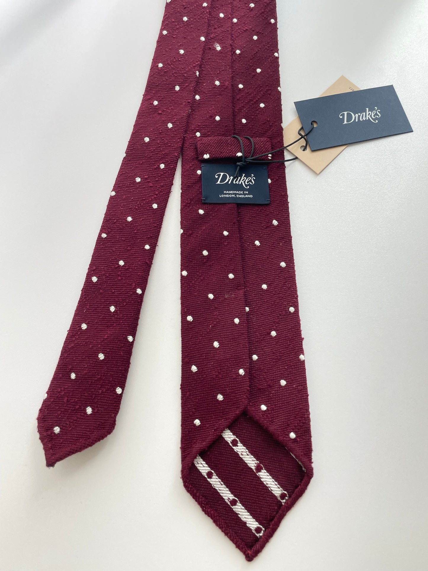 Drakes Handmade Polka Dot Hand-rolled Silk Tie With Tag