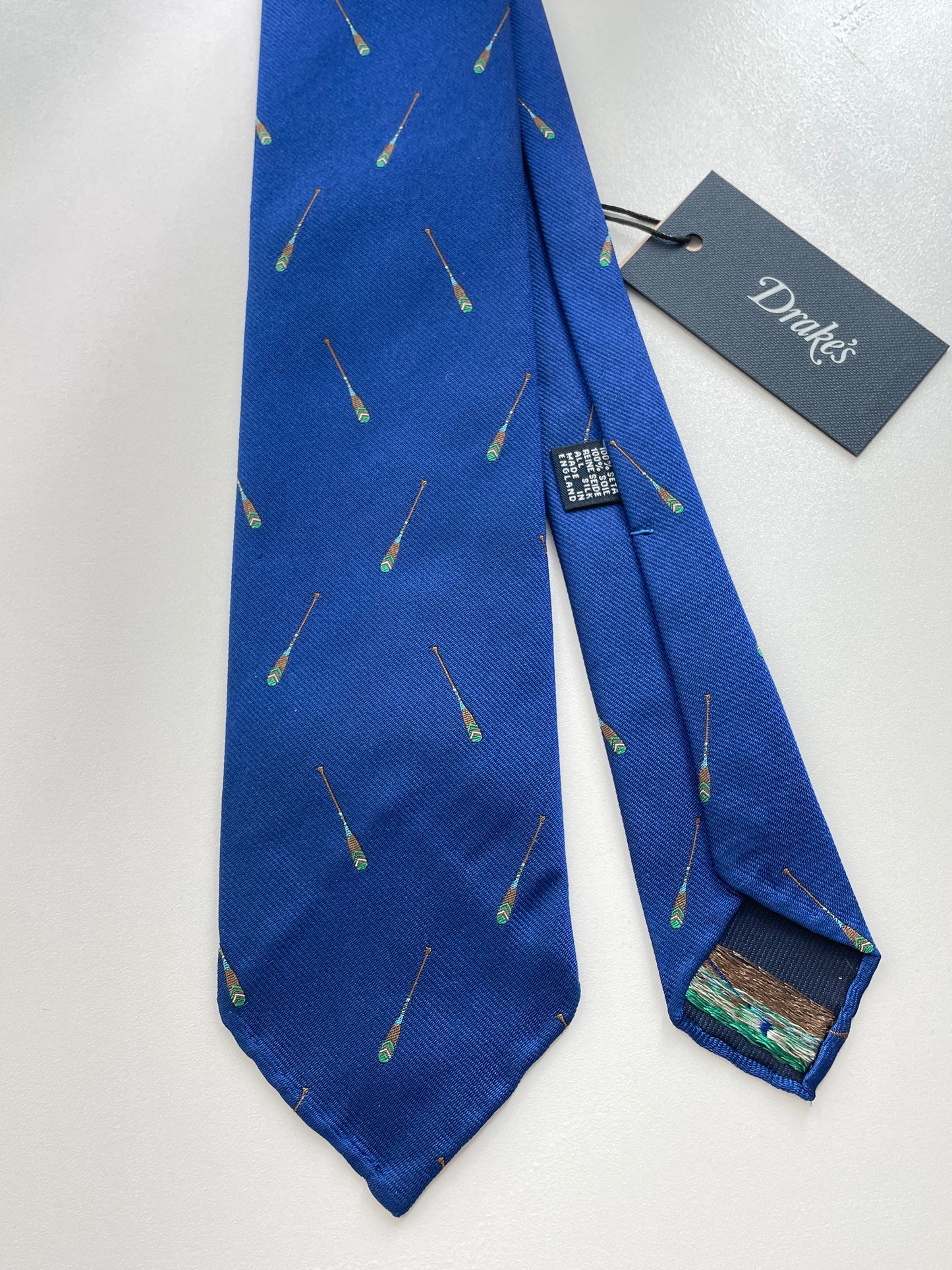 Drakes Rowing Oar Motif Handmade Tipped Silk Tie With Tag Limited Edition