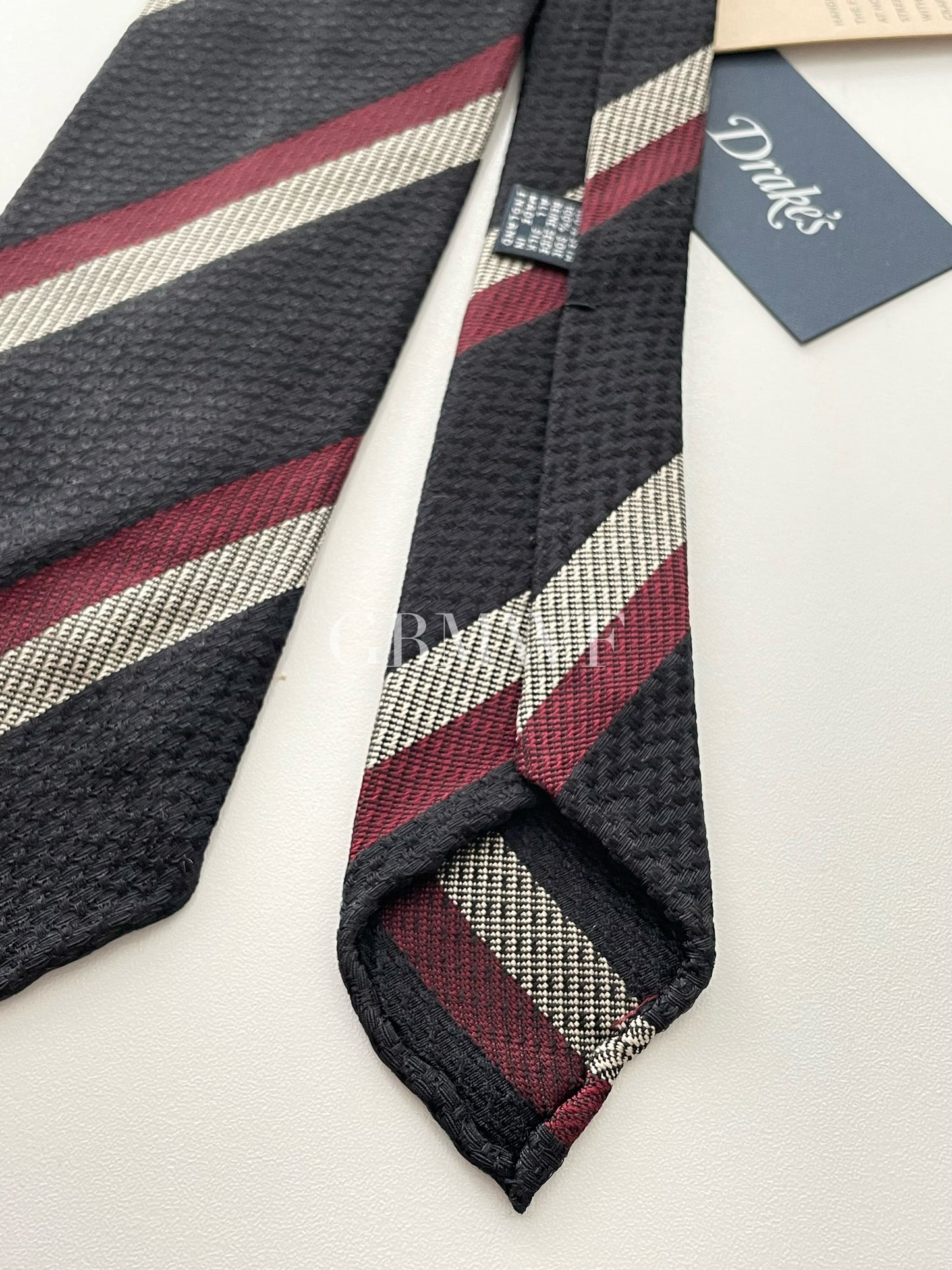 Drakes Hand-rolled Edge Block Stripe Silk Handmade Tie With Tag
