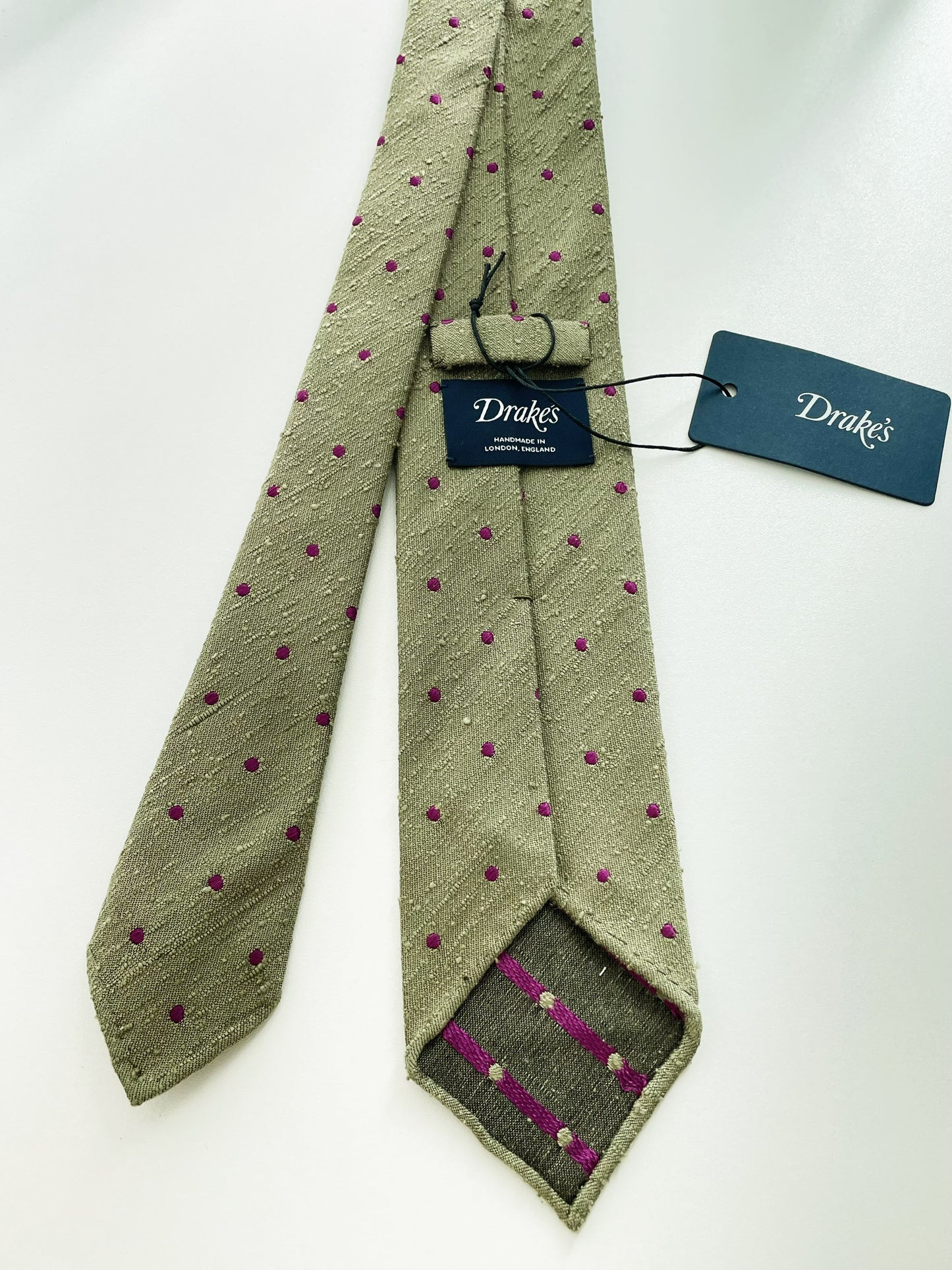 Drakes Handmade Polka Dot Hand-rolled Silk Tie With Tag