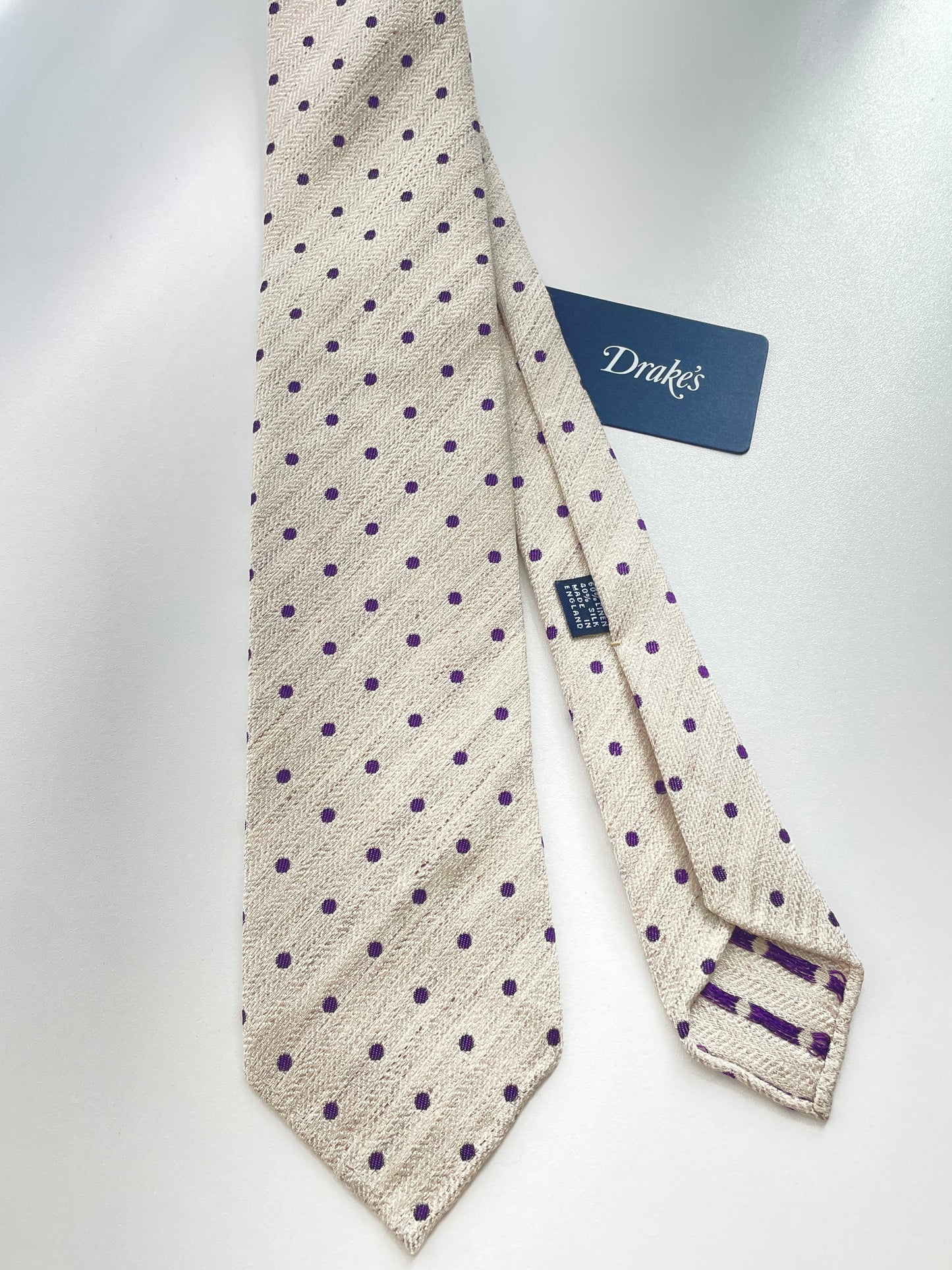 Drakes Handmade Polka Dot Hand-rolled Silk Tie With Tag