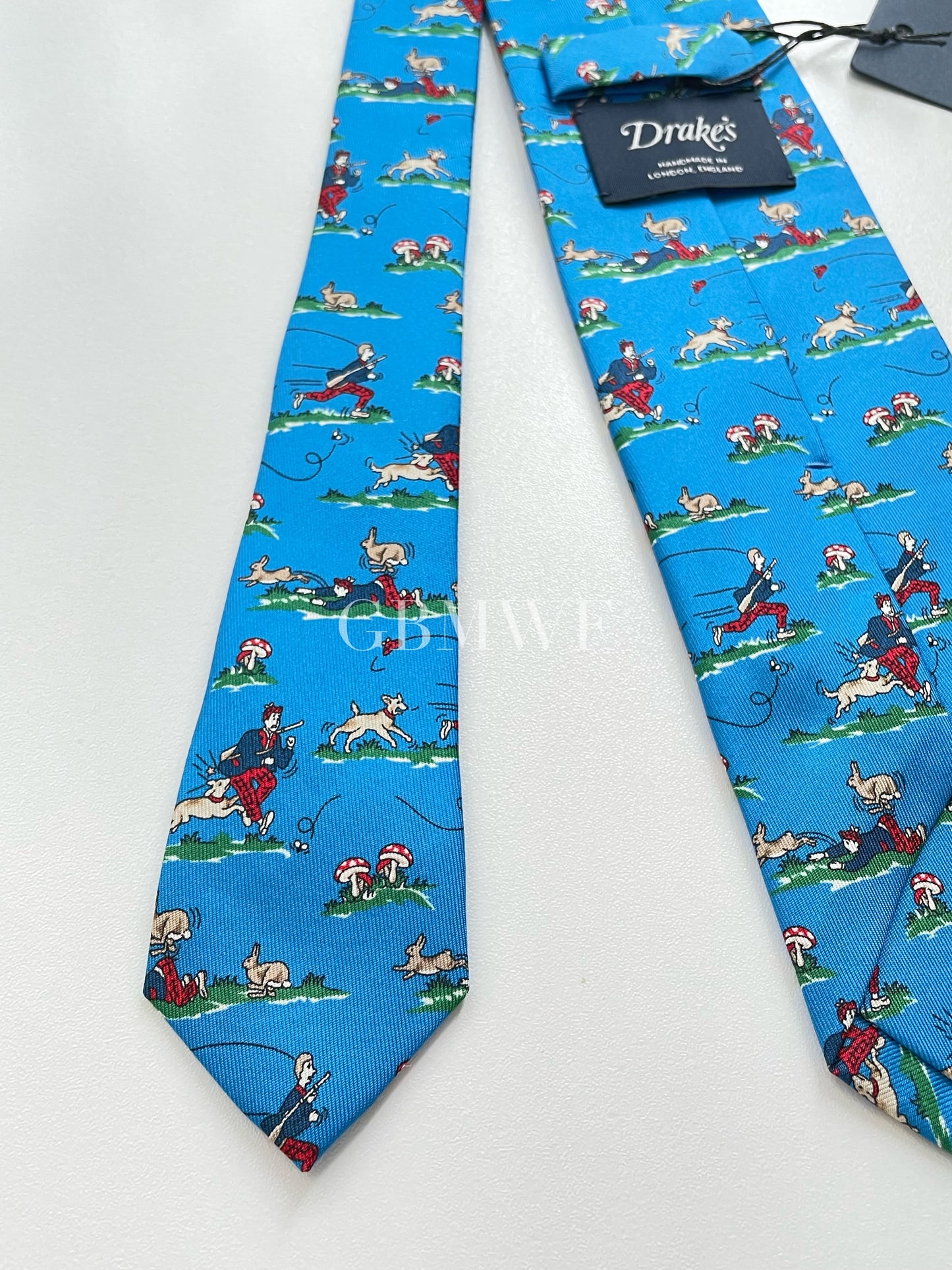 Drakes Men with Dog Handmade Tipped Silk Tie With Tag Limited Edition