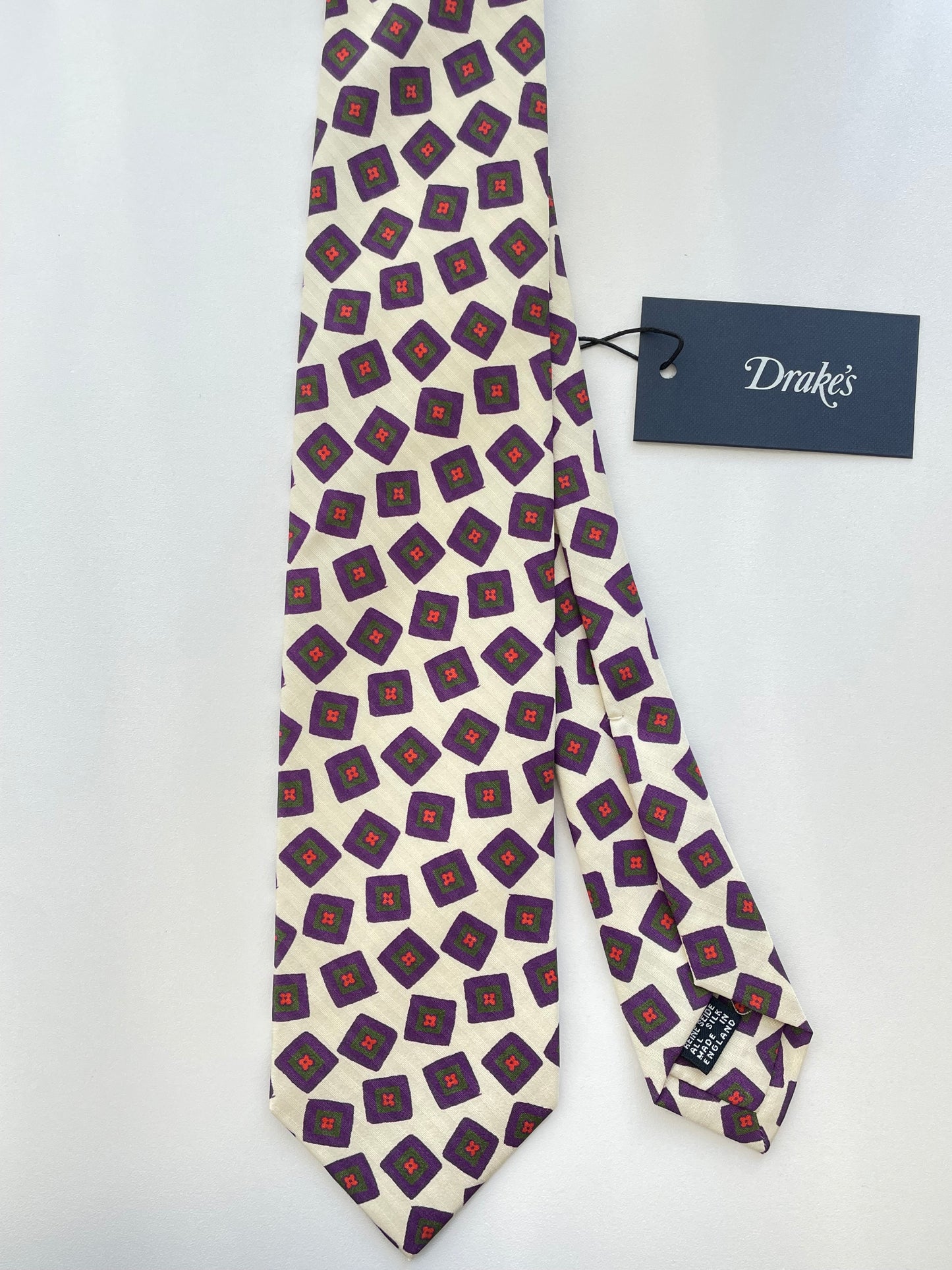Drakes Handmade Tipped Silk Tie With Tag