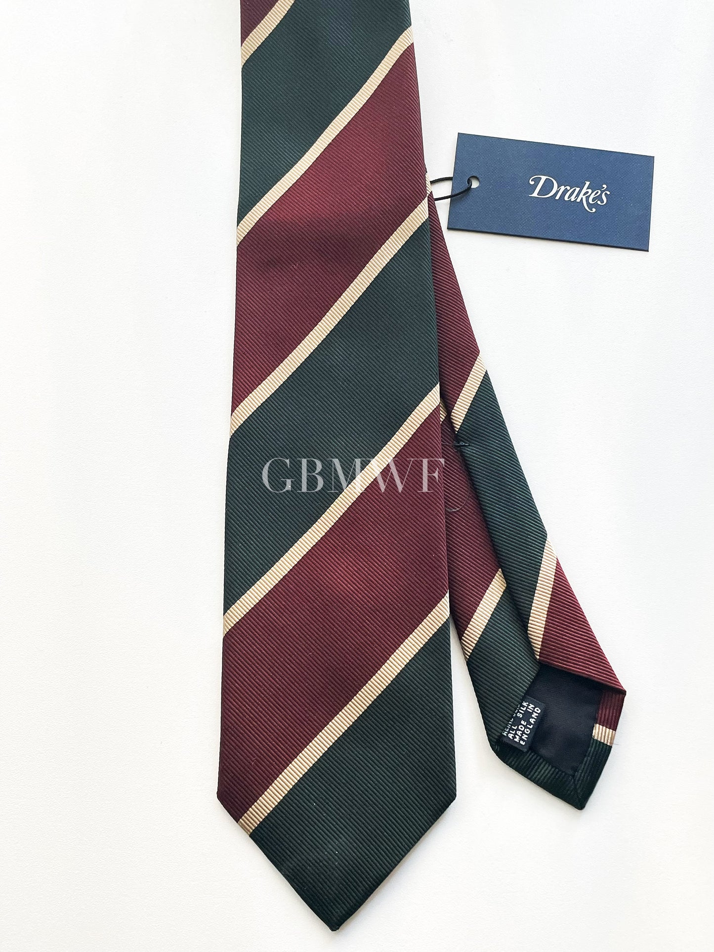 Drakes Handmade Striped Tipped Silk Tie With Tag