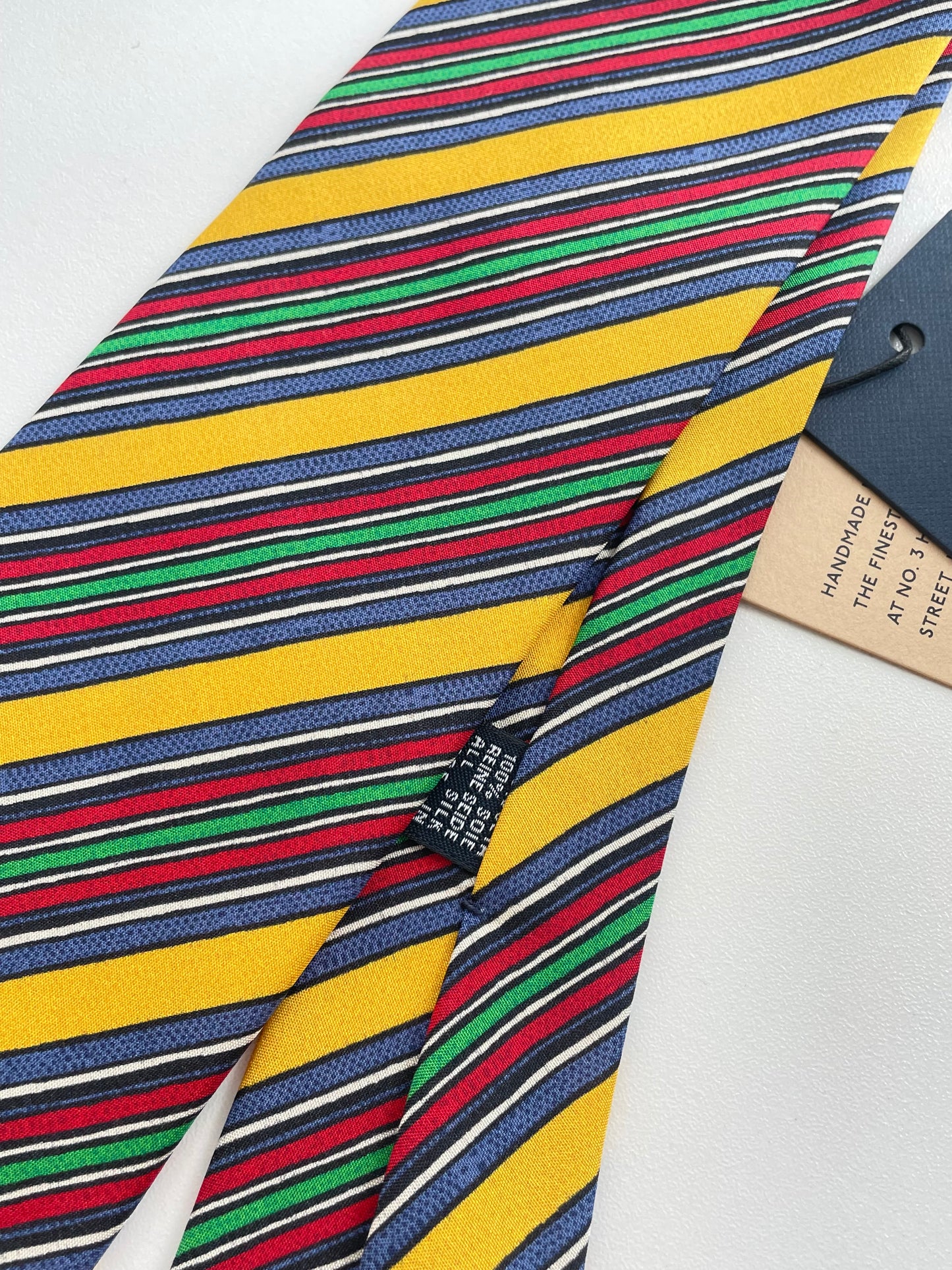 Drakes Hand-rolled Edge Block Stripe Silk Handmade Tie With Tag