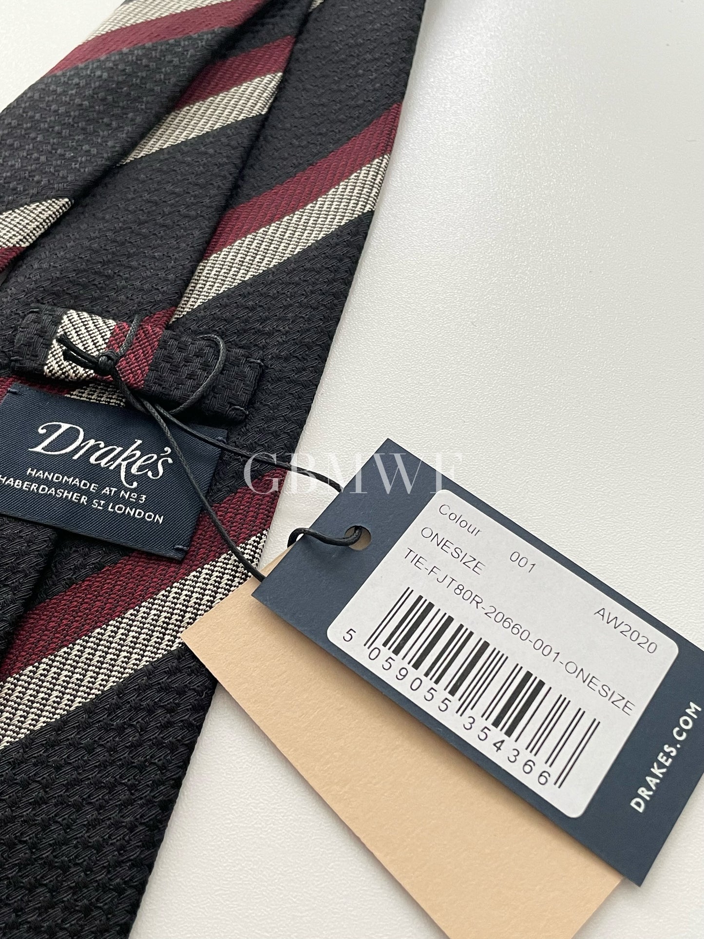 Drakes Hand-rolled Edge Block Stripe Silk Handmade Tie With Tag