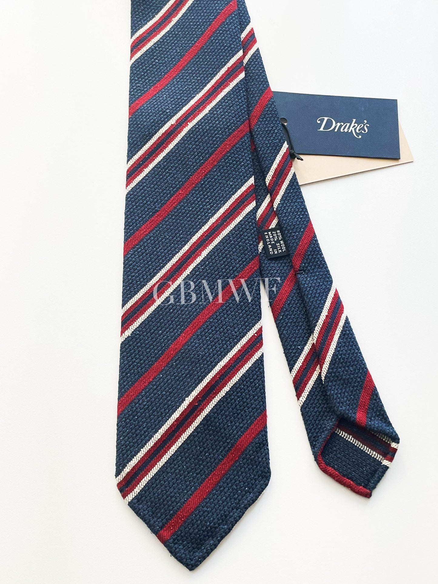 Drakes Hand-rolled Edge Block Stripe Silk Handmade Tie With Tag