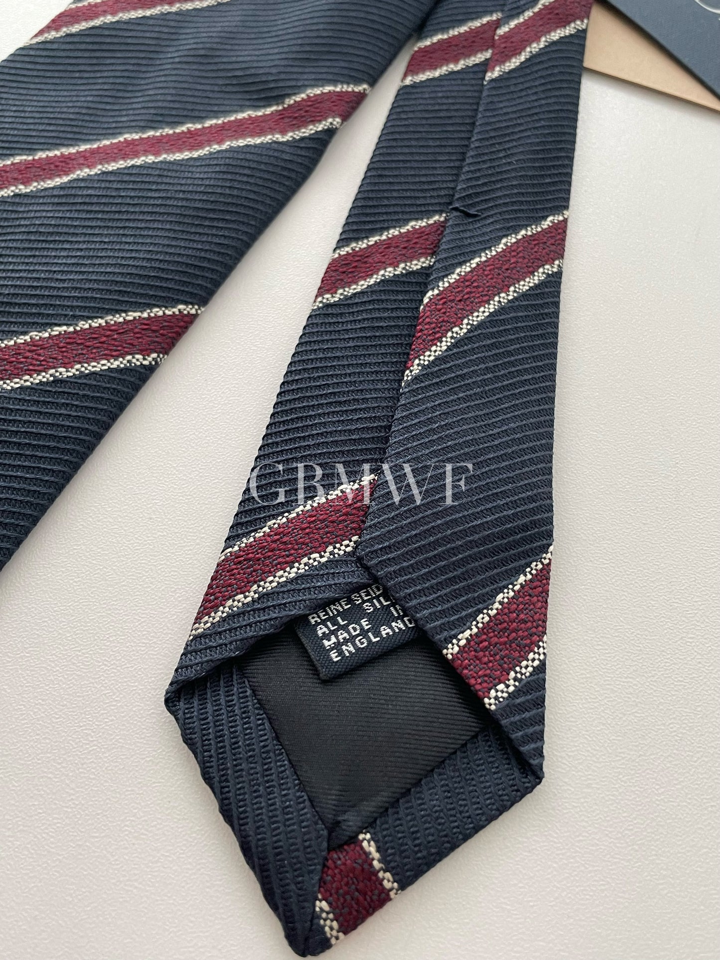 Drakes Handmade Striped Tipped Silk Tie With Tag