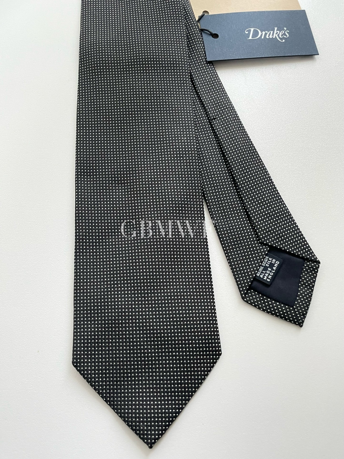 Drakes Polka Dot Handmade Tipped Silk Tie With Tag