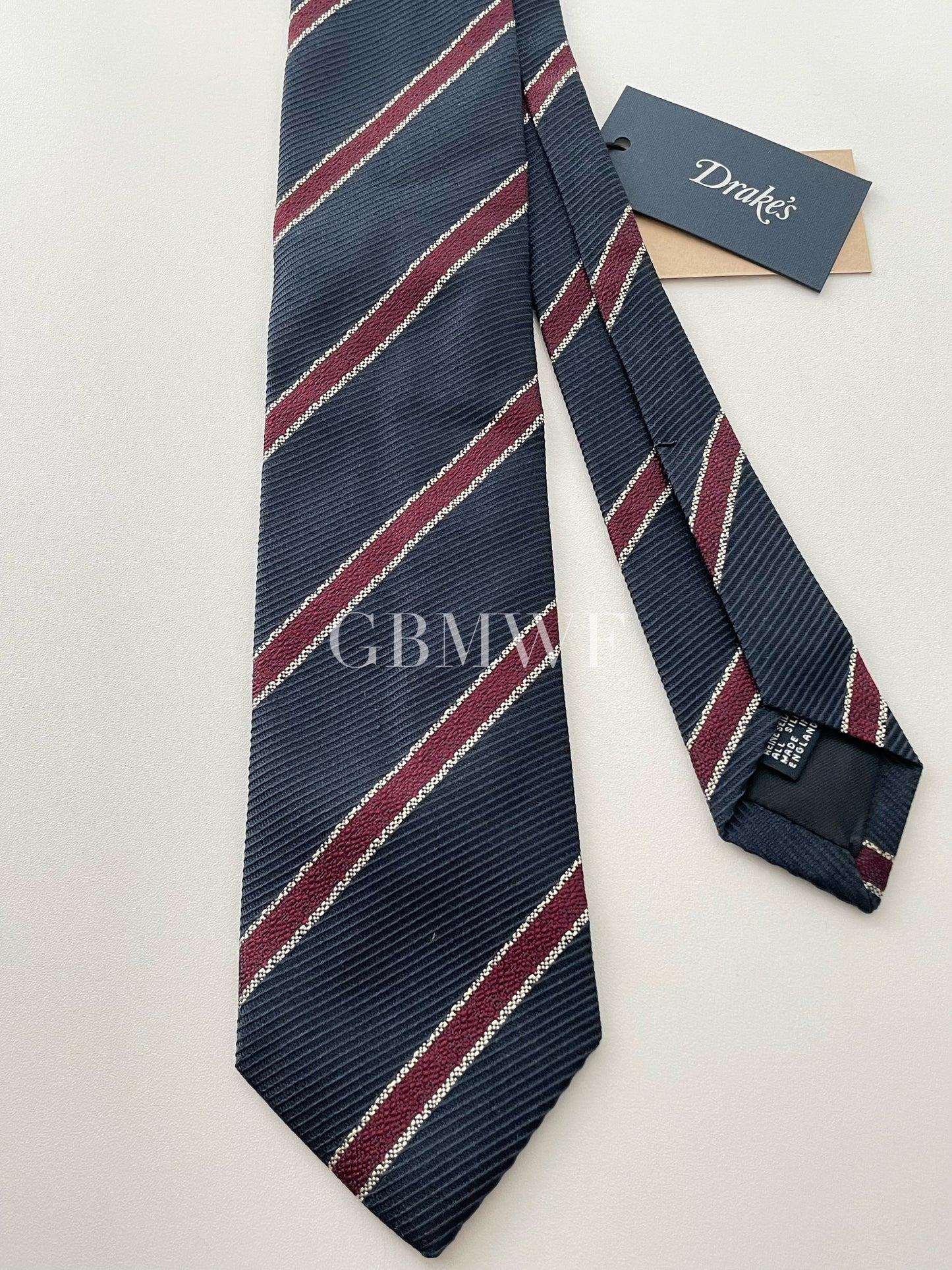 Drakes Handmade Striped Tipped Silk Tie With Tag