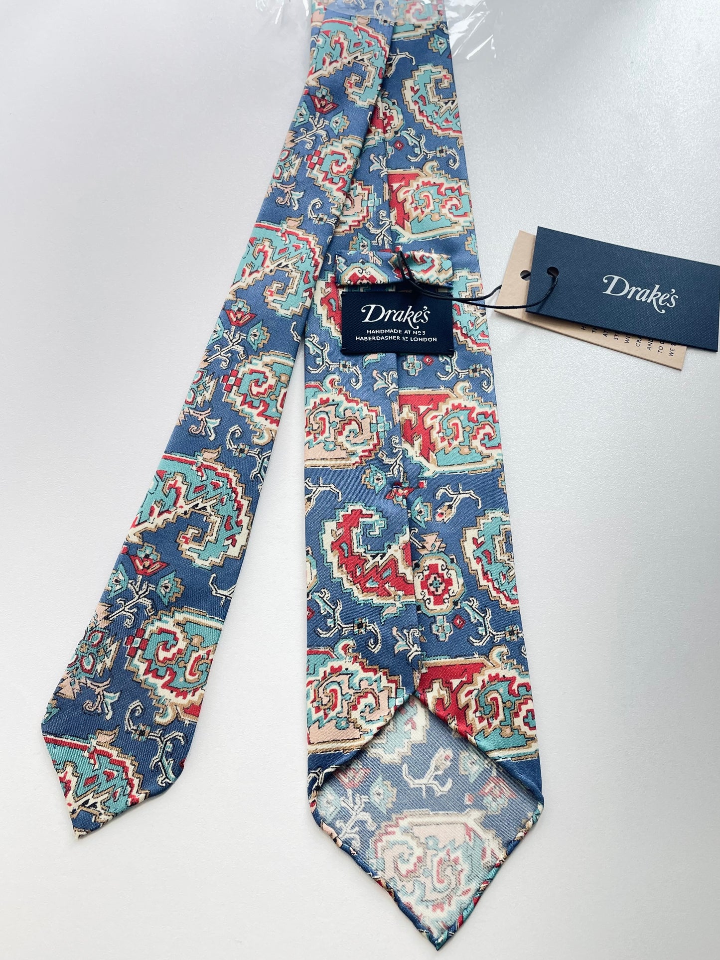 Drakes Handmade Rolled Edge Silk Tie With Tag