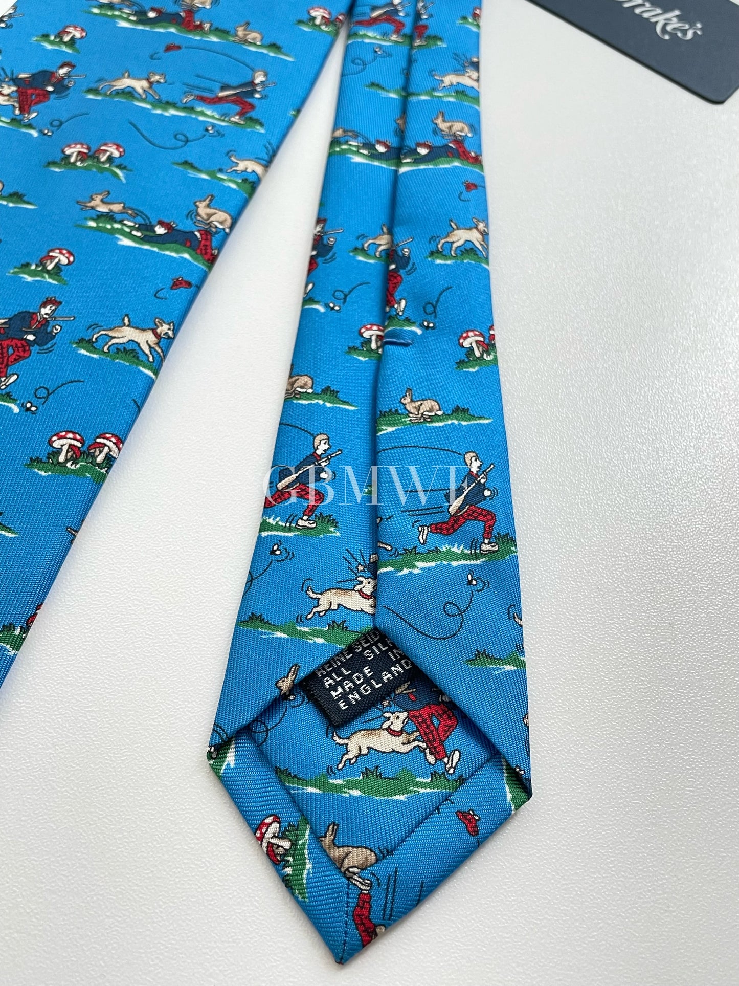 Drakes Men with Dog Handmade Tipped Silk Tie With Tag Limited Edition