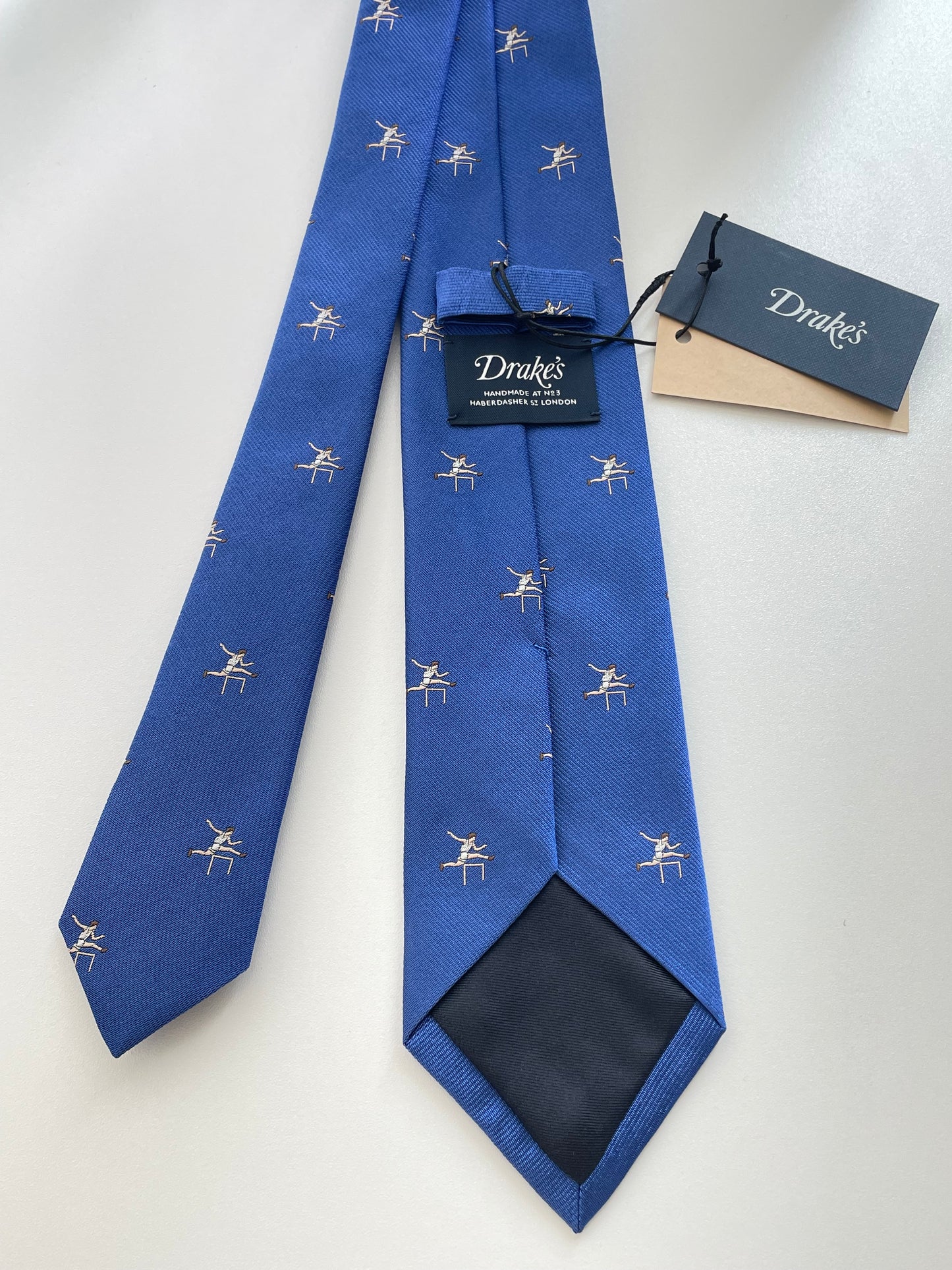 New Drakes Hurdle Motif Handmade Tipped Silk Tie With Tag Limited Edition