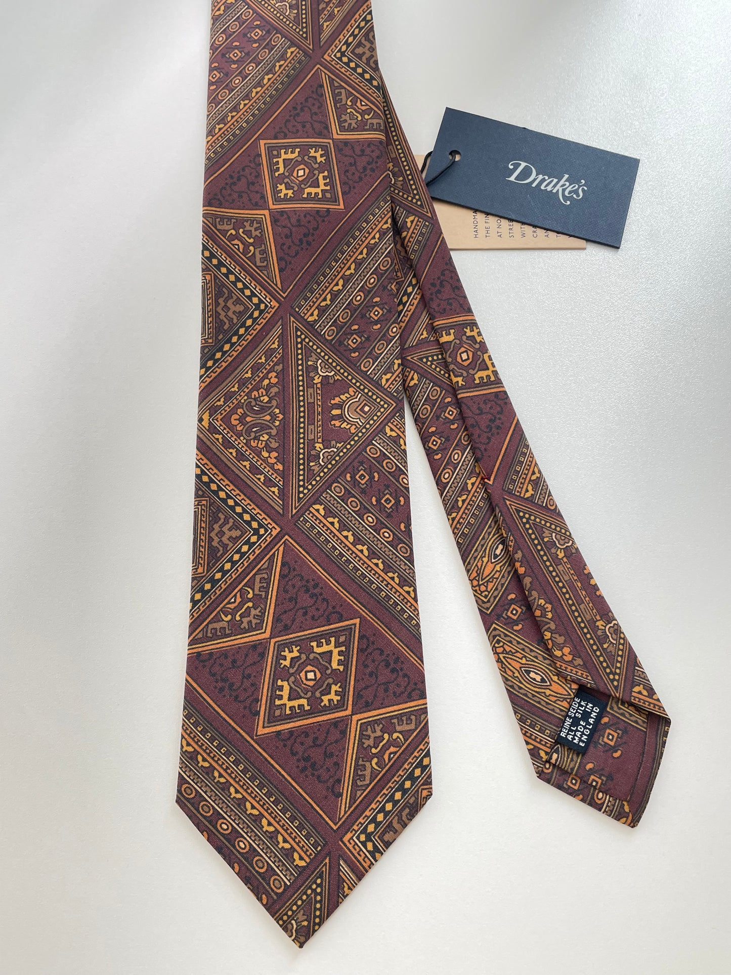 Drakes Handmade Tipped Silk Tie With Tag