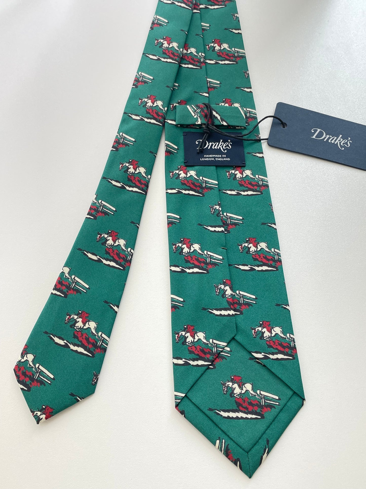 New Drakes Hurdle Motif Handmade Tipped Silk Tie With Tag Limited Edition