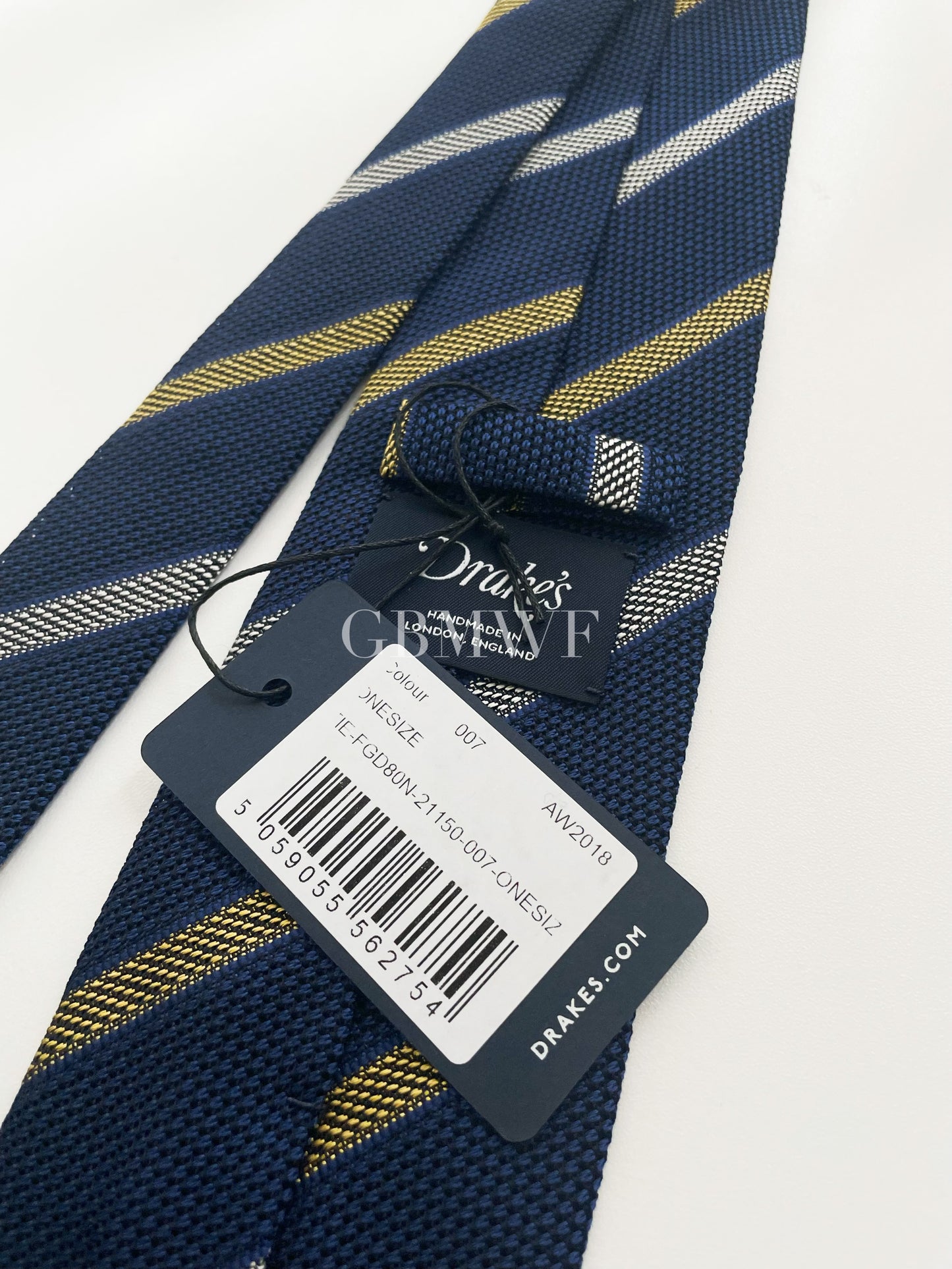 Drakes Handmade Striped Tipped Silk Tie With Tag