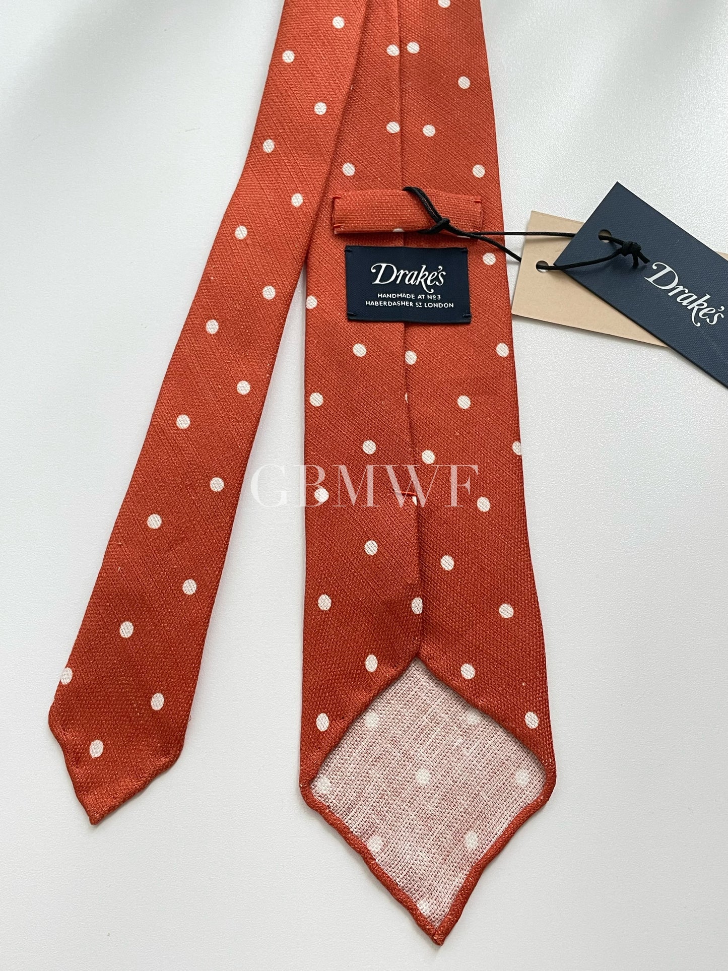 Drakes Handmade Polka Dot Hand-rolled Silk Tie With Tag