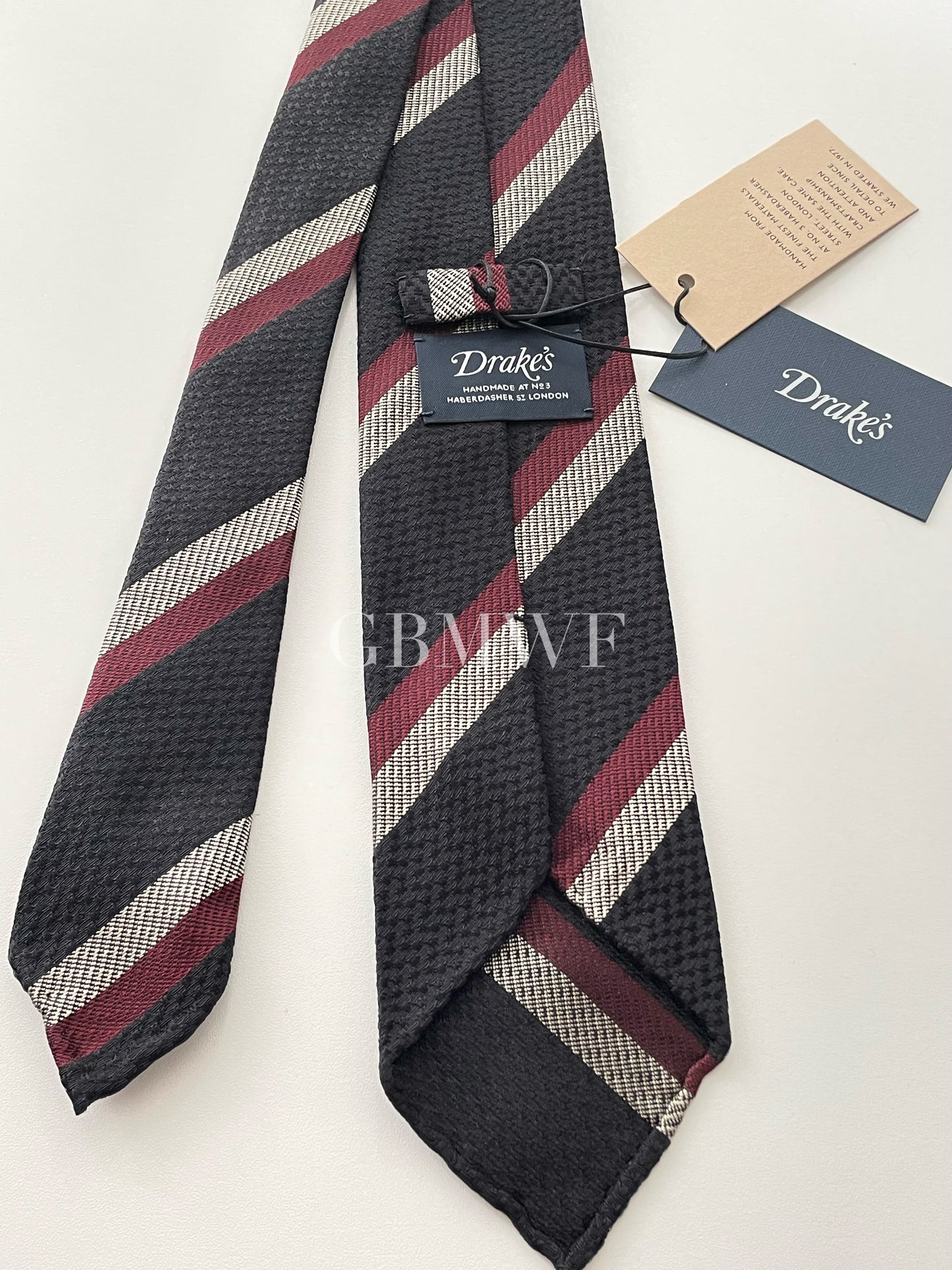 Drakes Hand-rolled Edge Block Stripe Silk Handmade Tie With Tag