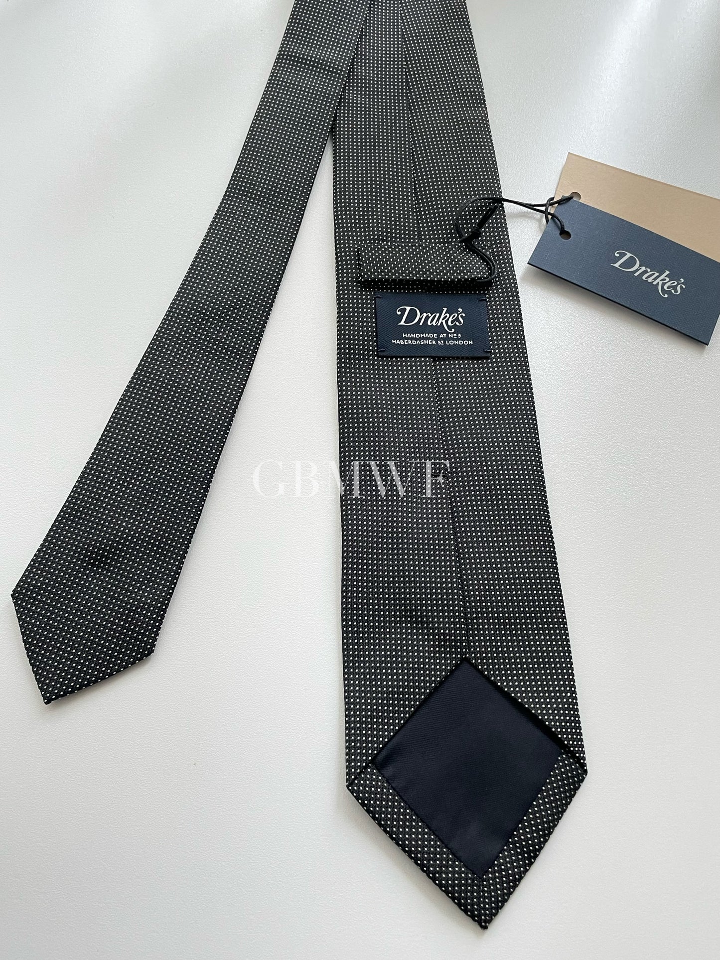 Drakes Polka Dot Handmade Tipped Silk Tie With Tag