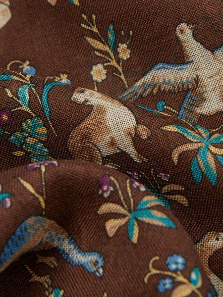 Drakes Brown Unicorn Print Wool-Silk Scarf 70*180cm