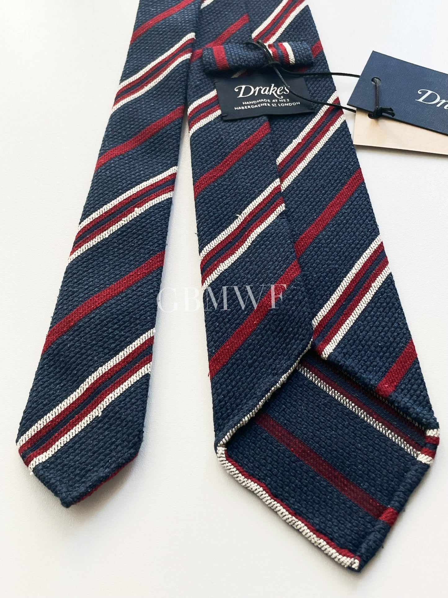 Drakes Hand-rolled Edge Block Stripe Silk Handmade Tie With Tag