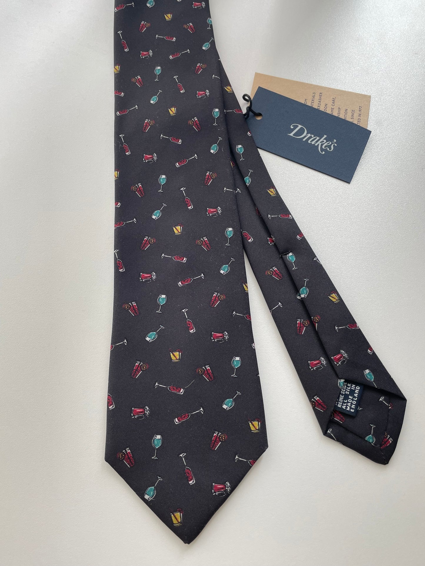 Drakes Cocktail Hour Silk Tie Motif Handmade Tie Limited Edition