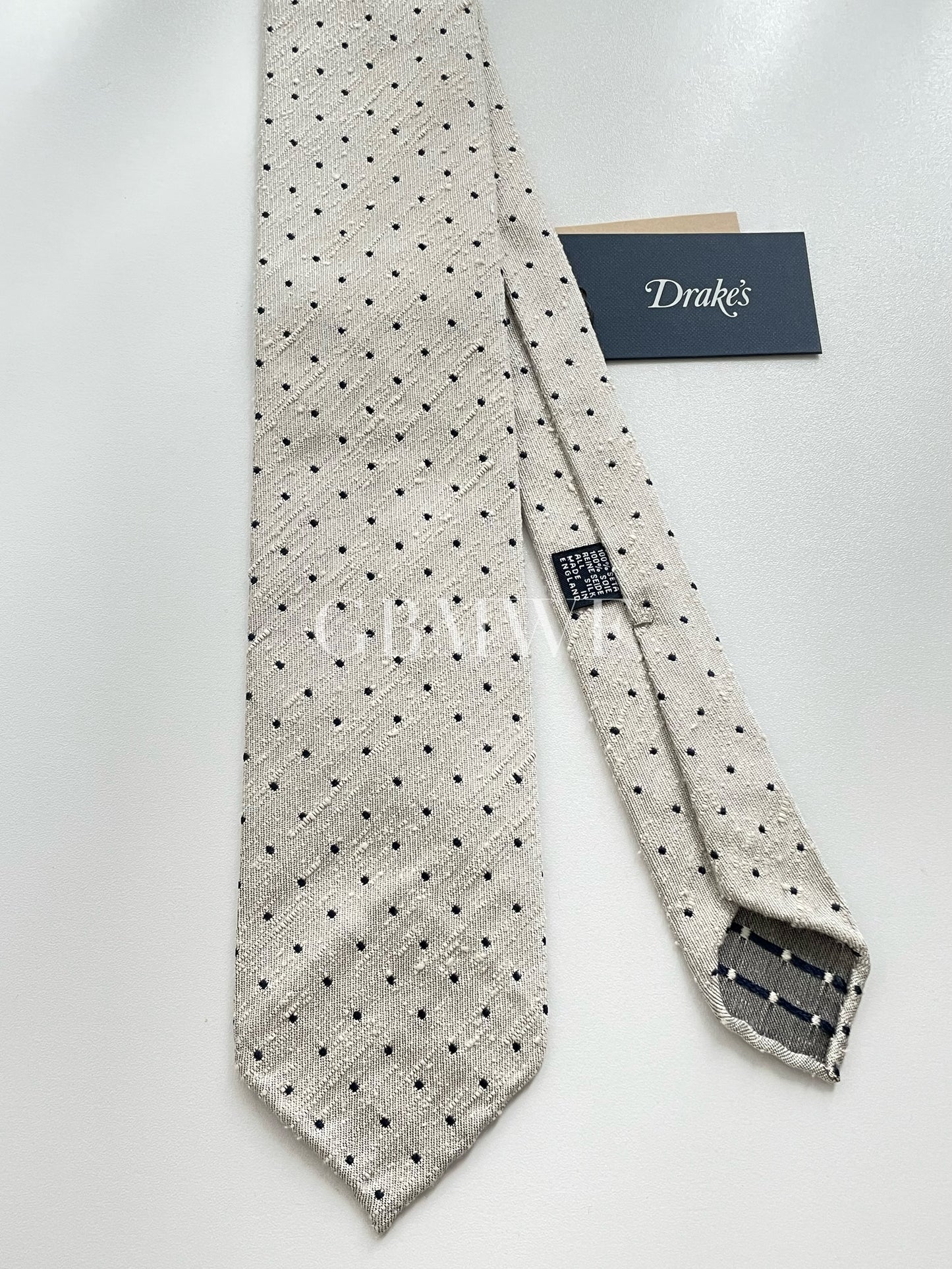 Drakes Handmade Polka Dot Hand-rolled Silk Tie With Tag
