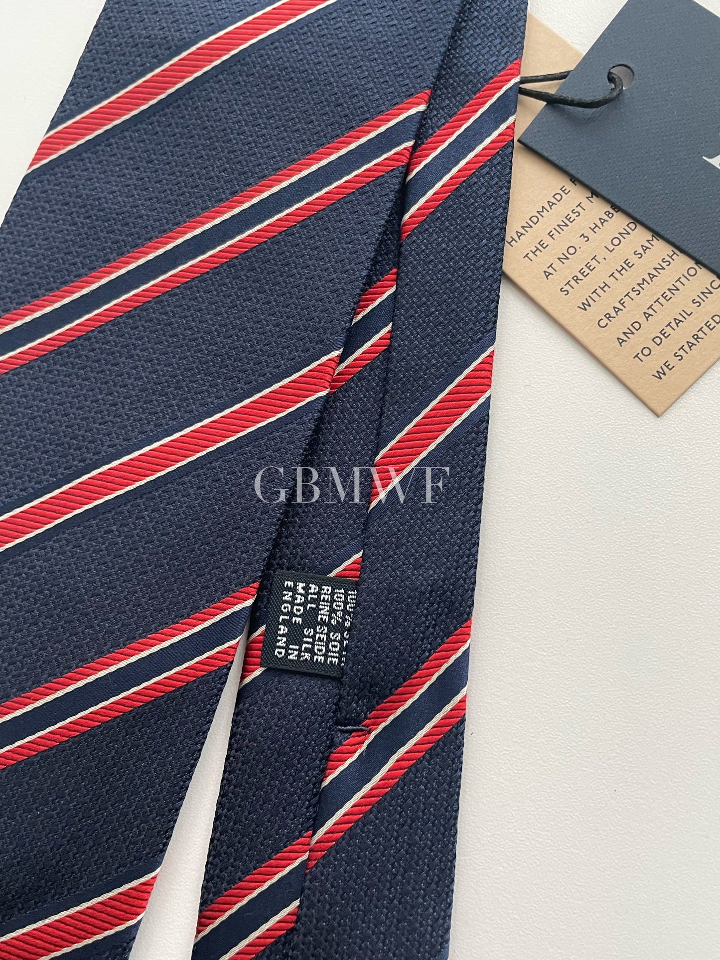 Drakes Handmade Striped Tipped Silk Tie With Tag