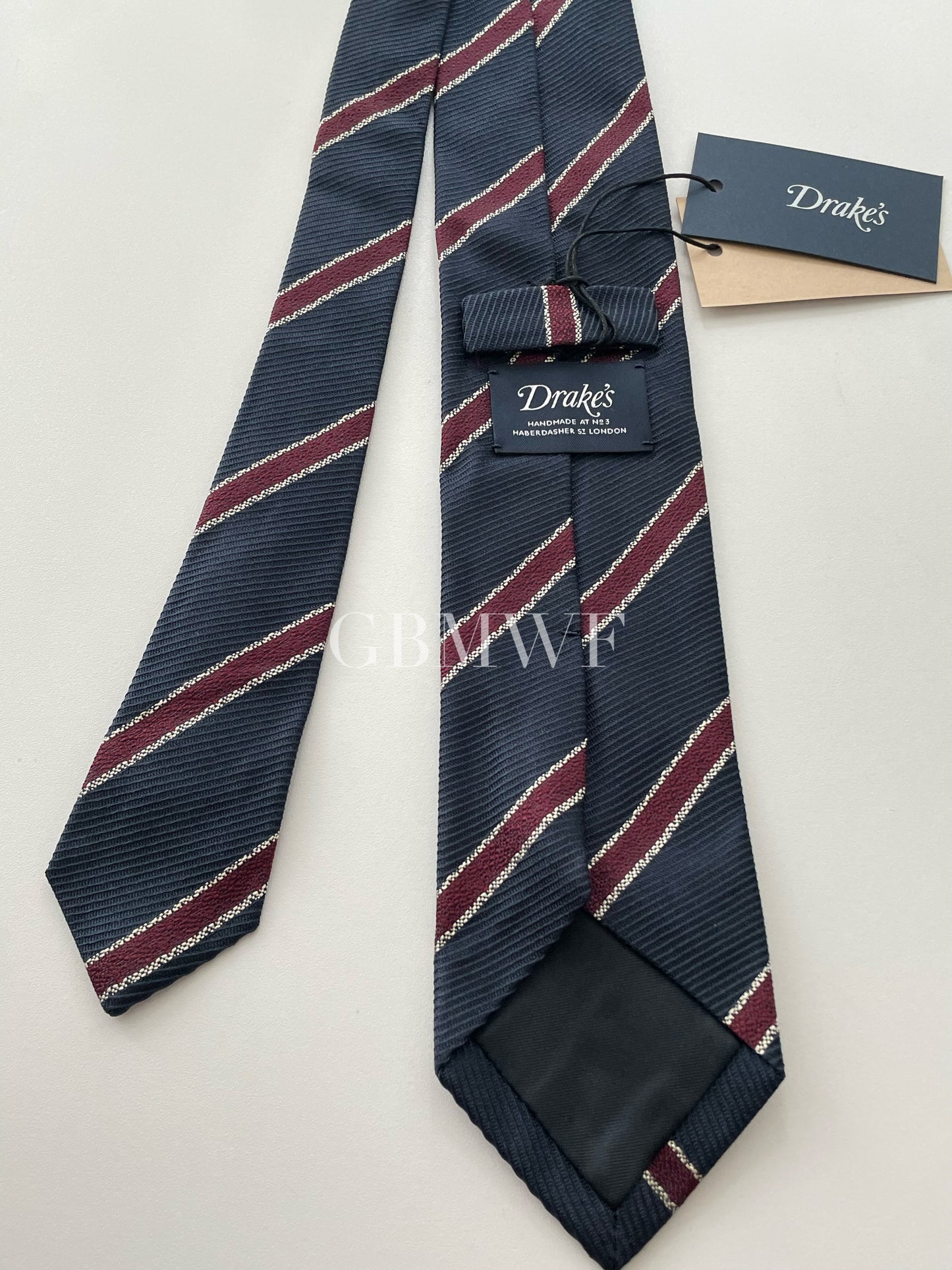 Drakes Handmade Striped Tipped Silk Tie With Tag