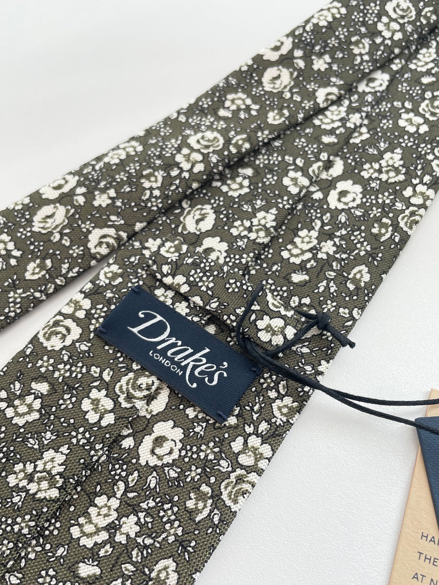 New Drakes Olive Green Floral Handmade Tie With Tag Limited Edition