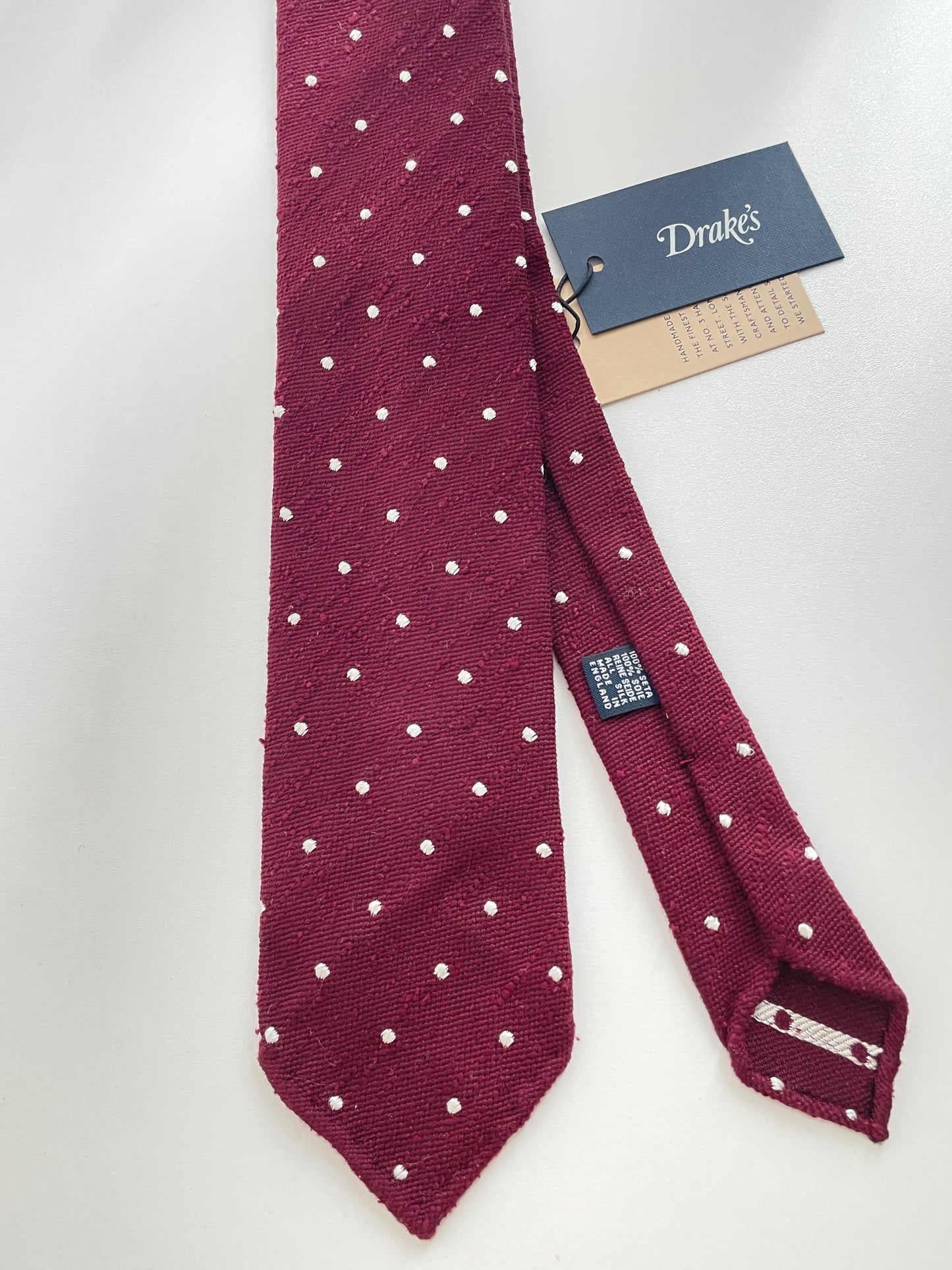 Drakes Handmade Polka Dot Hand-rolled Silk Tie With Tag