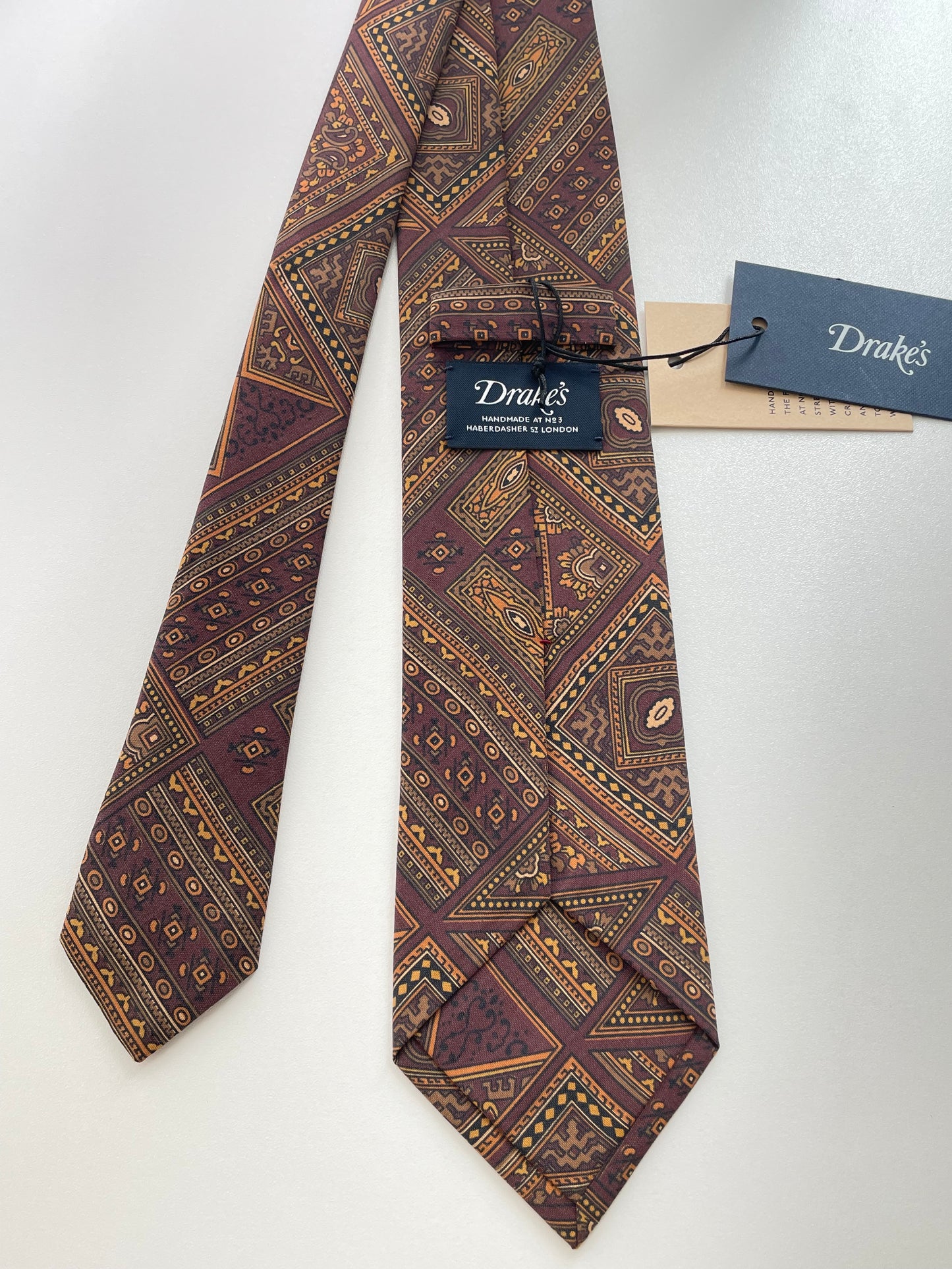 Drakes Handmade Tipped Silk Tie With Tag