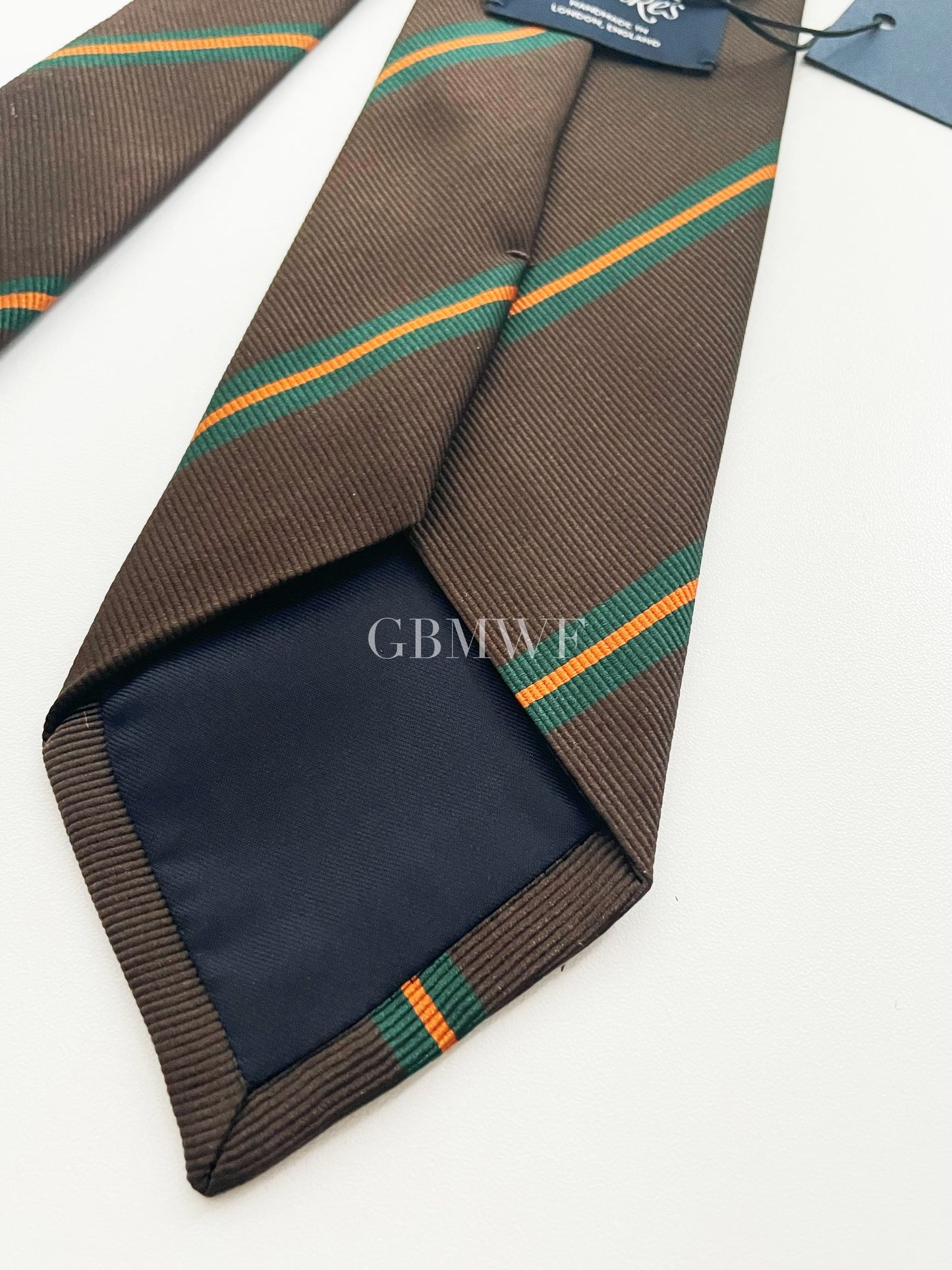 Drakes Handmade Striped Tipped Silk Tie With Tag