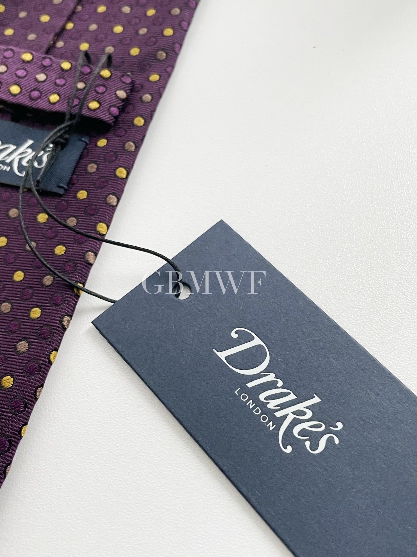 Drakes Handmade Polka Dot Tipped Silk Tie With Tag