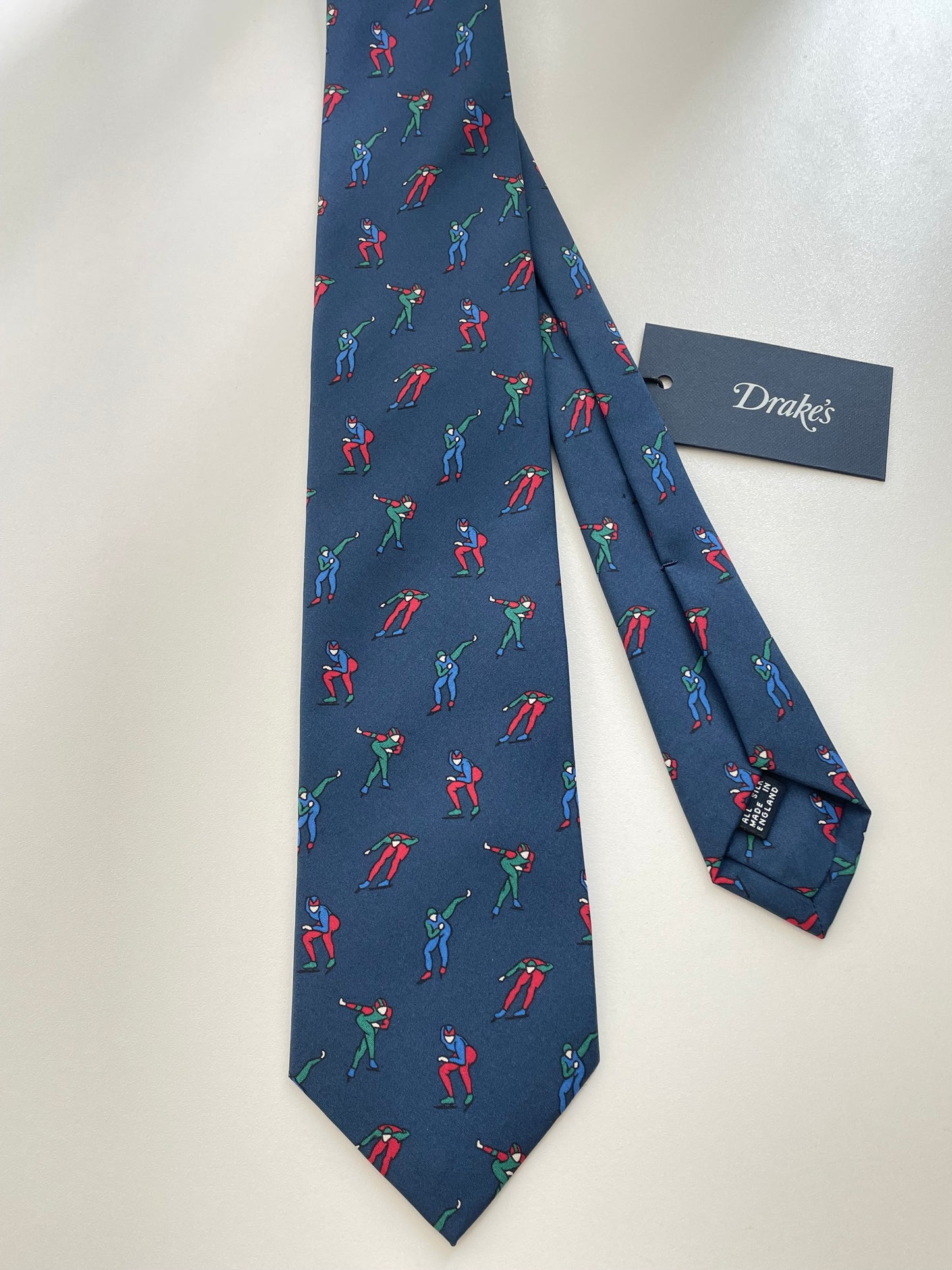 Drakes Short Track Speed Skating Handmade Tipped Silk Tie With Tag