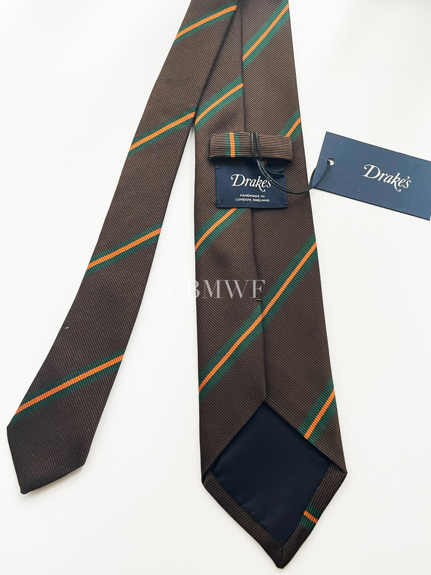 Drakes Handmade Striped Tipped Silk Tie With Tag