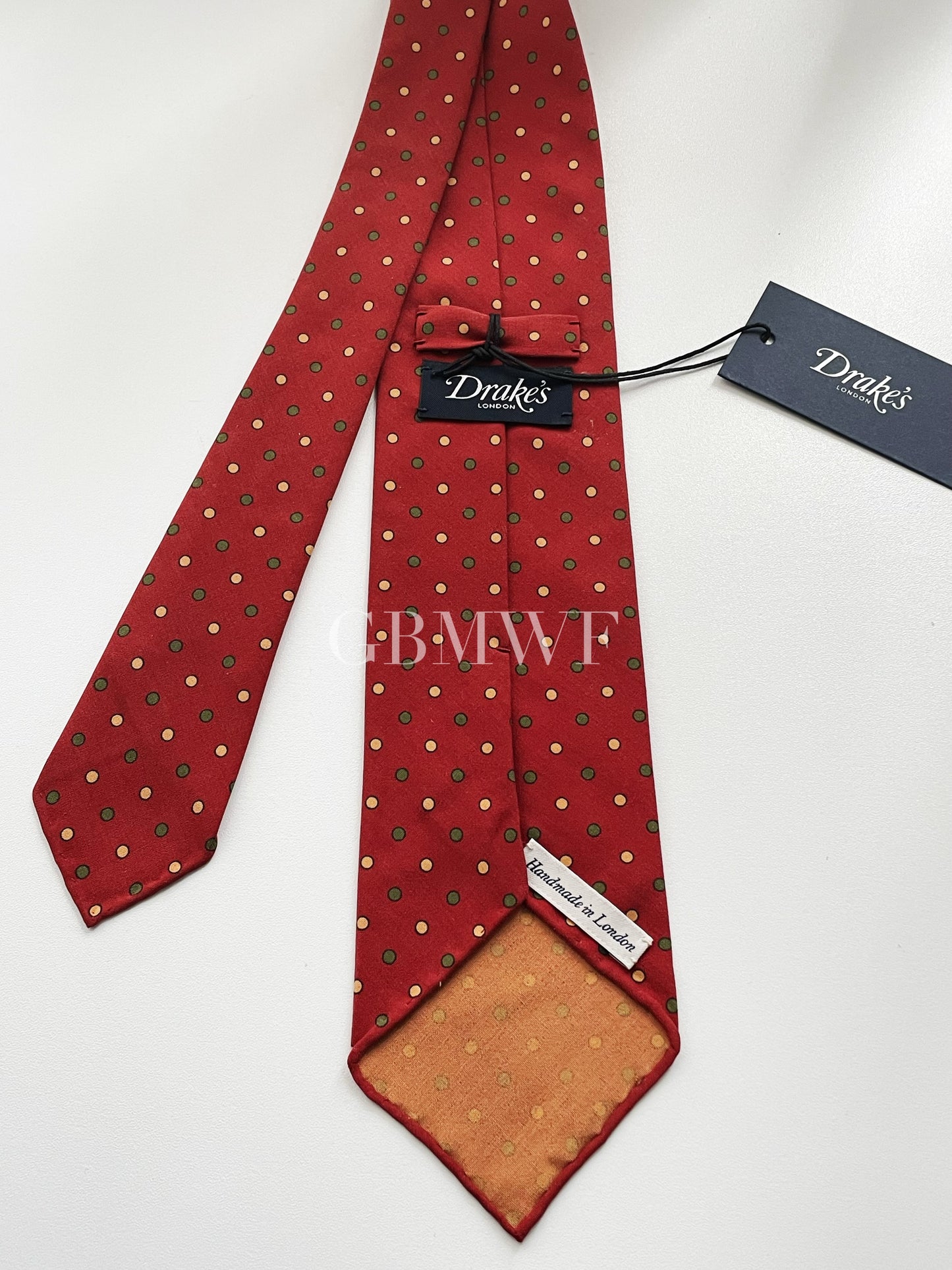 Drakes Polka Dot Handmade Rolled Edge Silk Tie With Tag