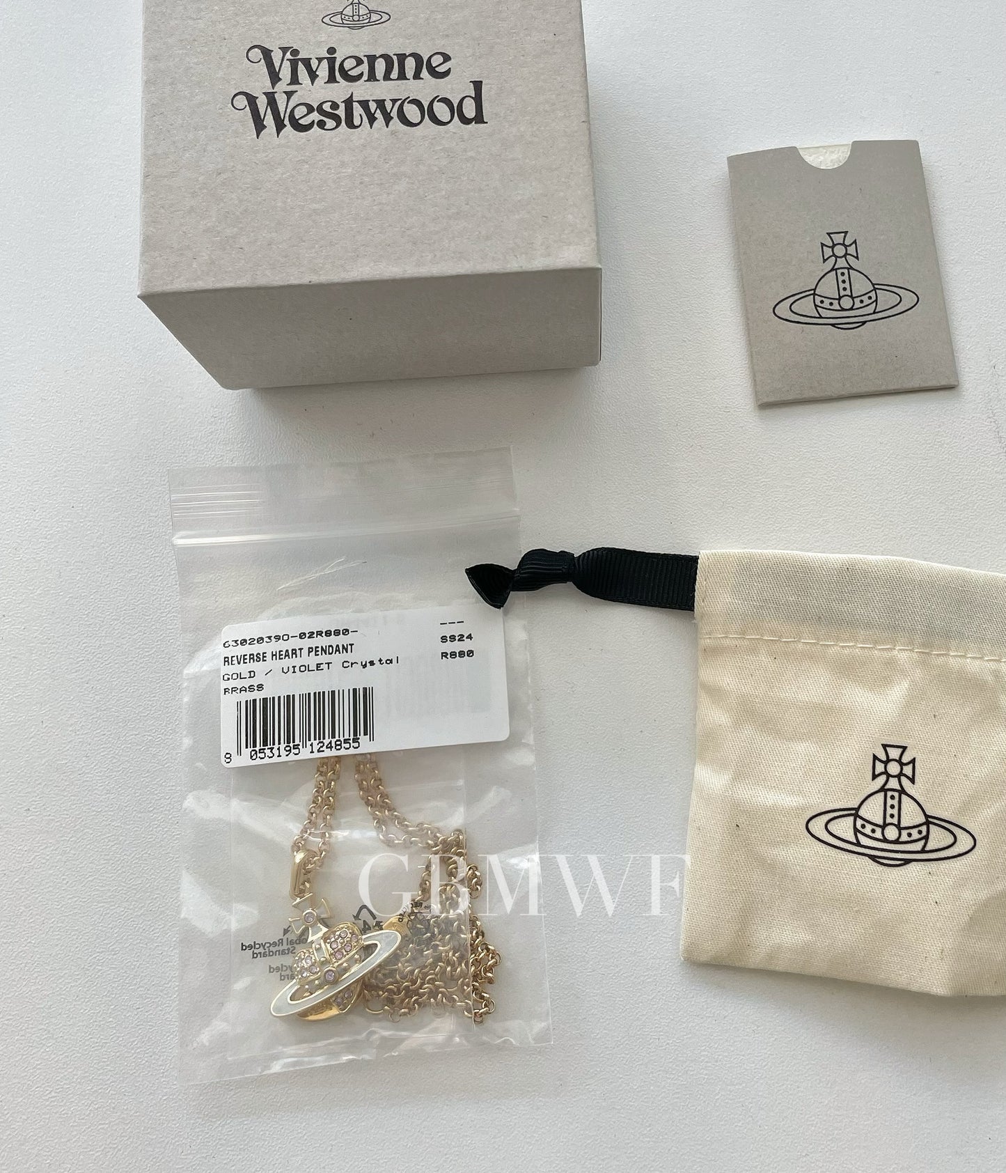Vivienne Westwood Reverse Diamente Heart Necklace Blue Gold/Violet Crystal
