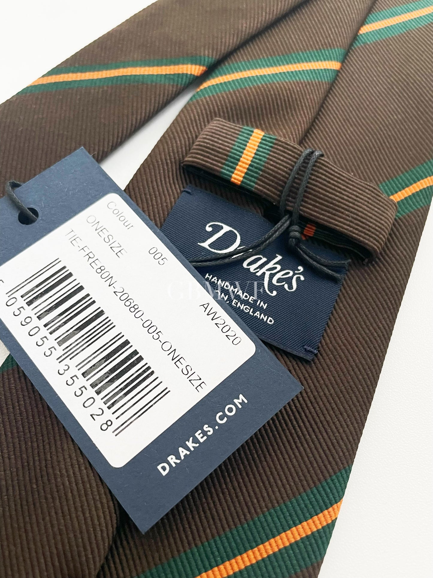 Drakes Handmade Striped Tipped Silk Tie With Tag