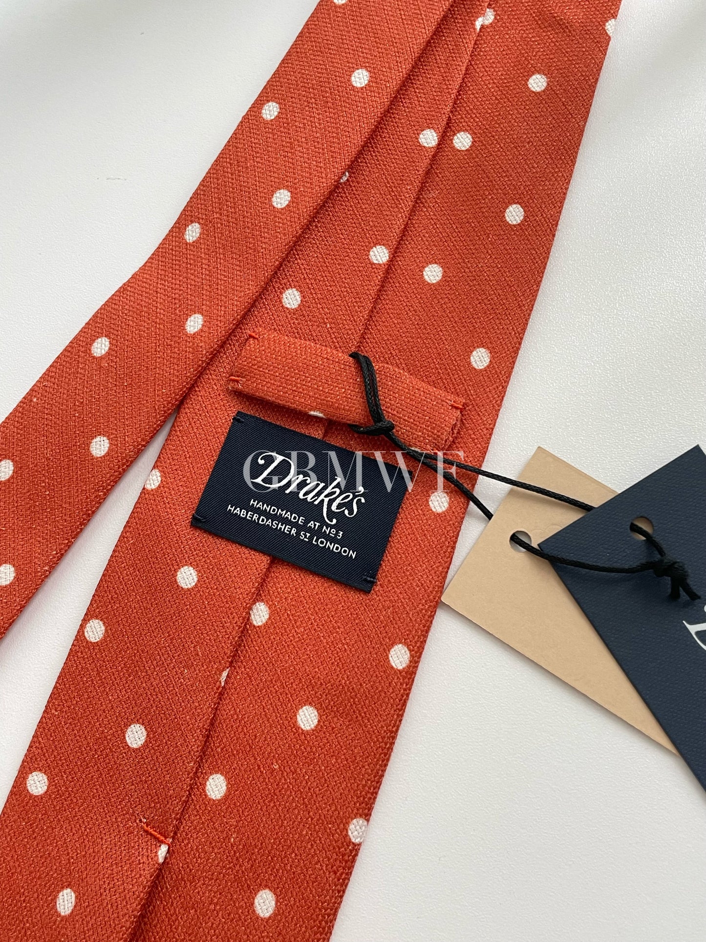 Drakes Handmade Polka Dot Hand-rolled Silk Tie With Tag