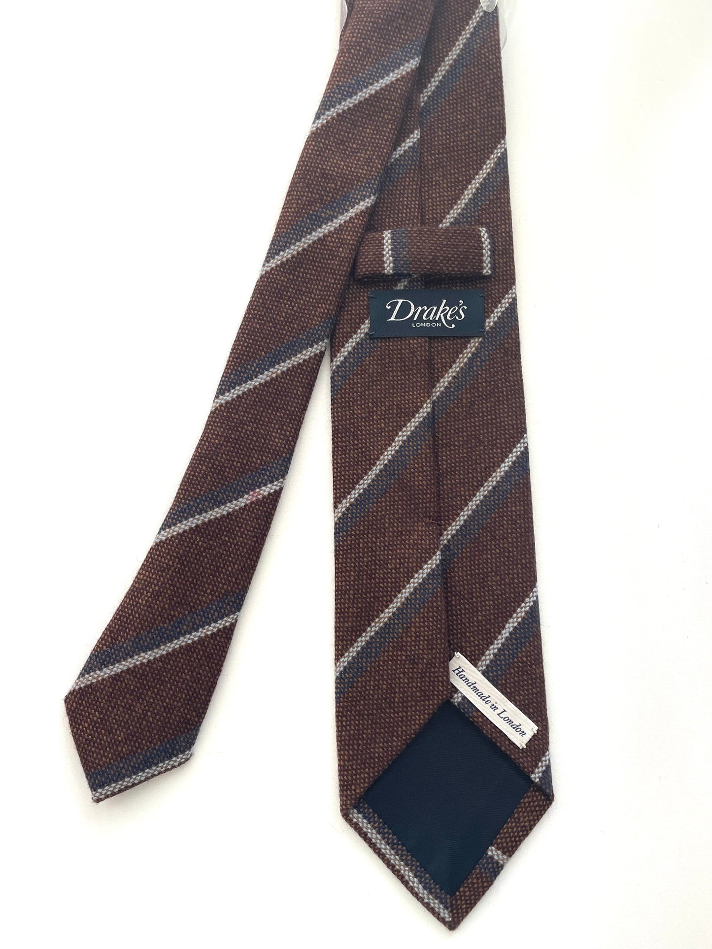 Drakes Handmade Striped Tipped Cashmere Tie With Tag