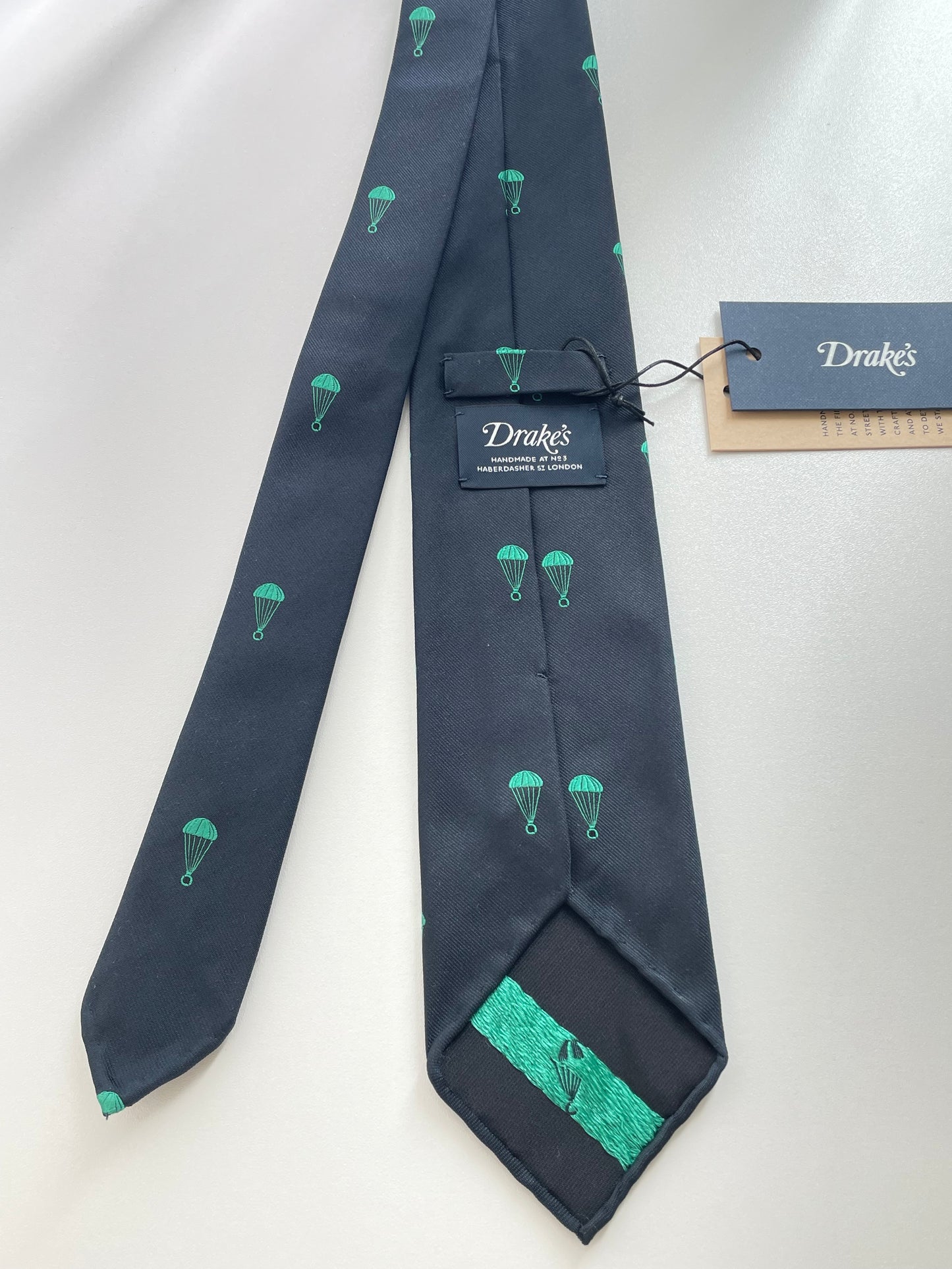 Drakes Parachute Motif Handmade Tipped Silk Tie With Tag Limited Edition