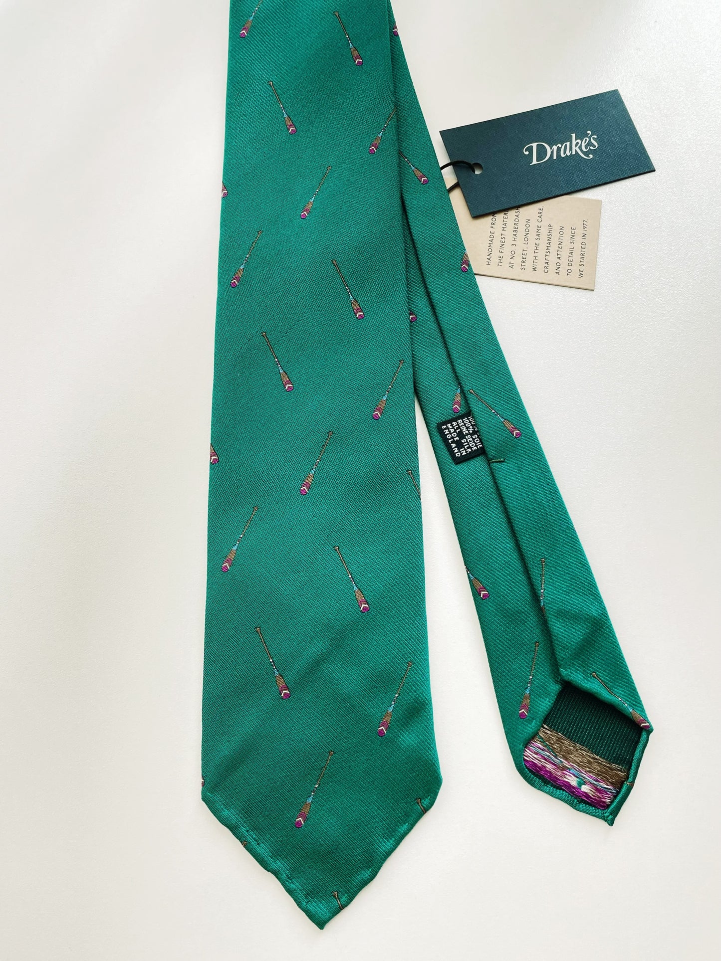 Drakes Rowing Oar Motif Handmade Tipped Silk Tie With Tag Limited Edition