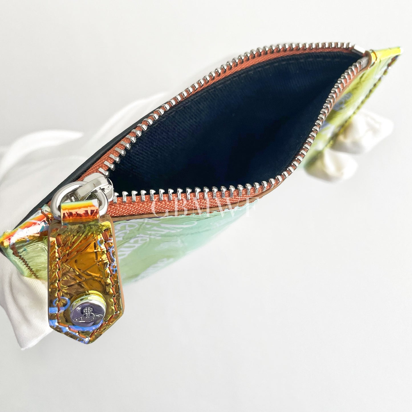 Vivienne Westwood Iridescent Small Flap Card Holder Wallet Metal Orb