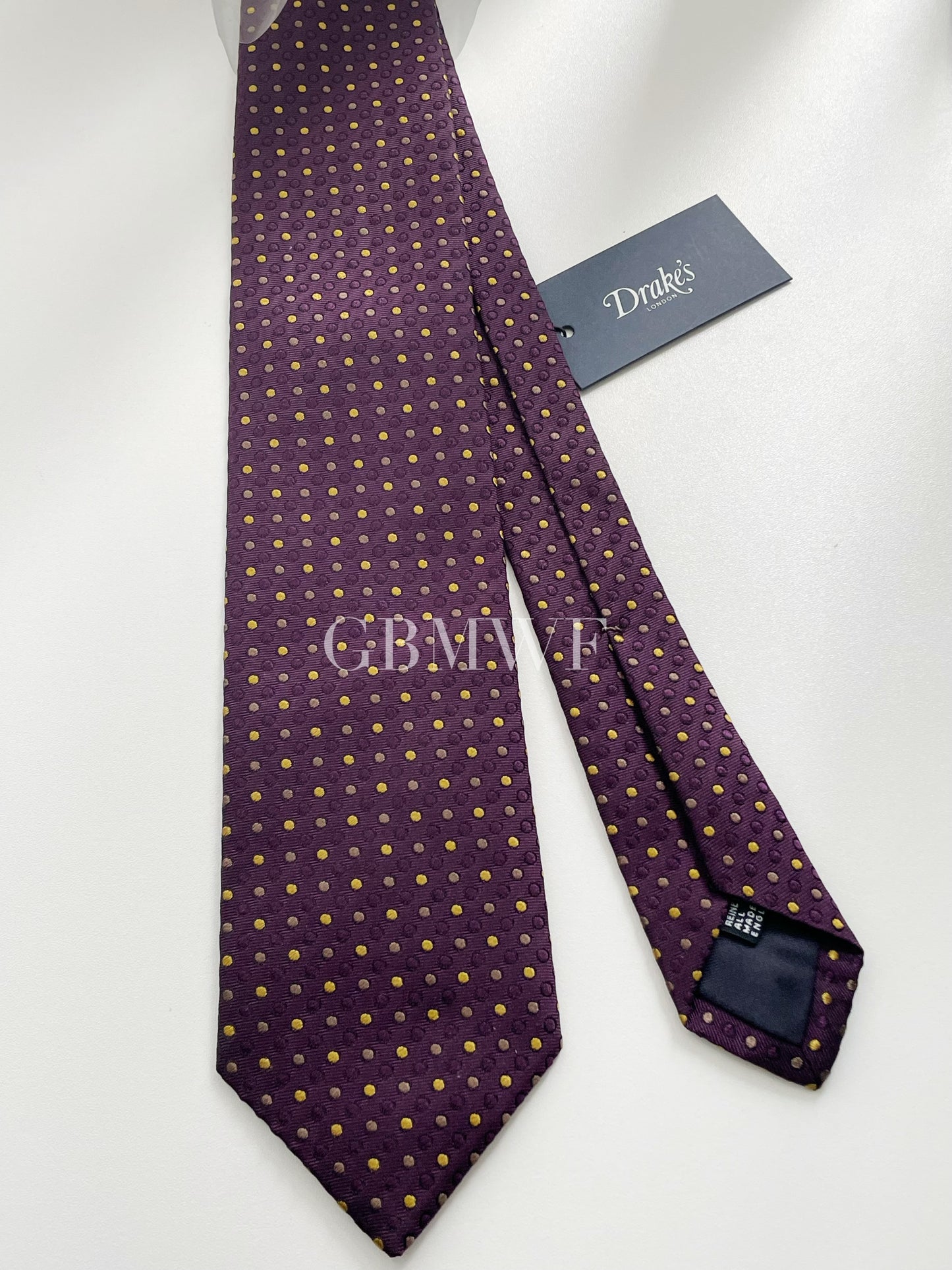Drakes Handmade Polka Dot Tipped Silk Tie With Tag