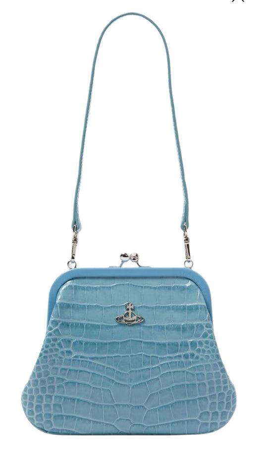 Vivienne Westwood croc-effect leather tote clutch bag in blue