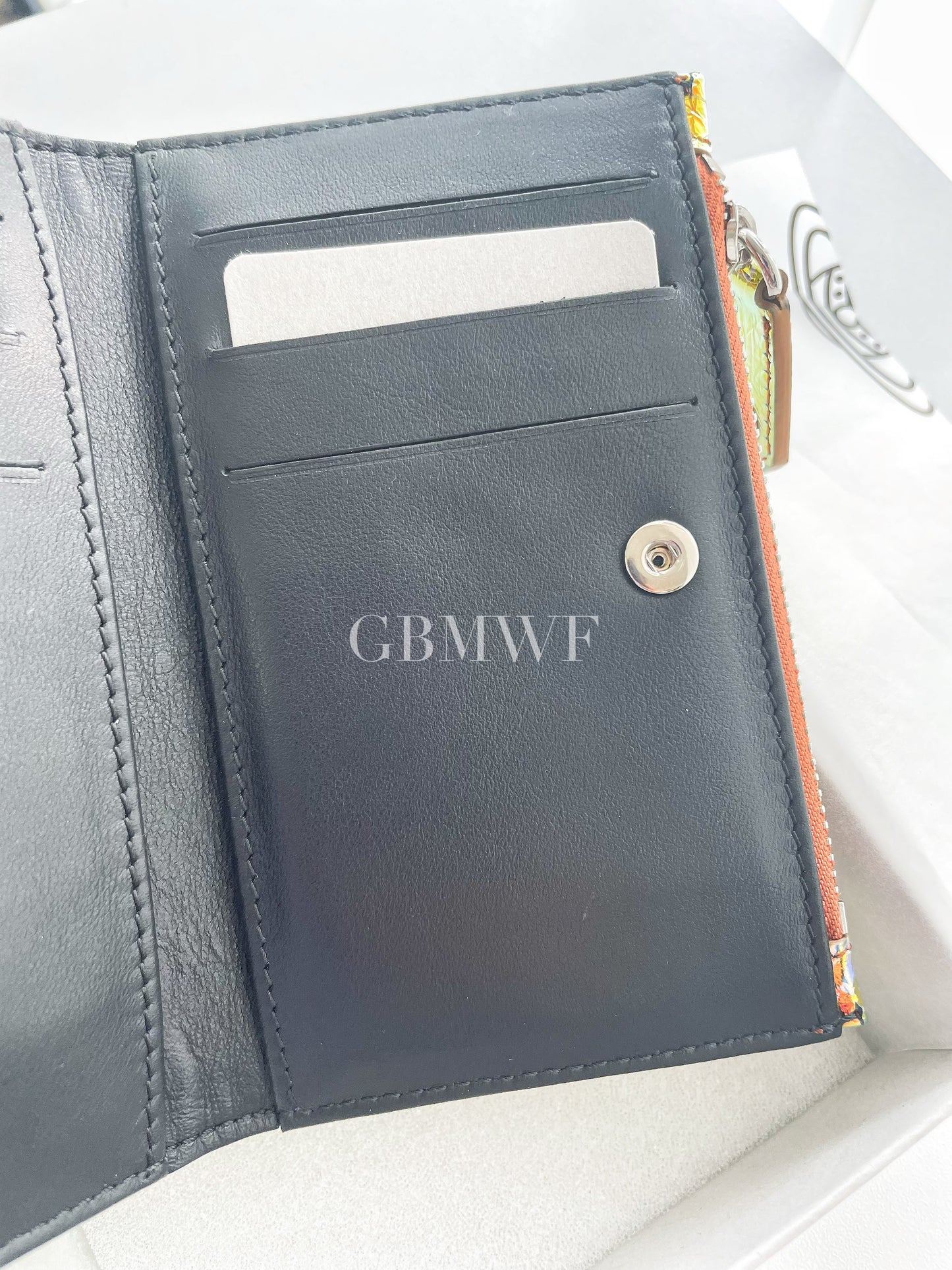 Vivienne Westwood Iridescent Small Flap Card Holder Wallet Metal Orb